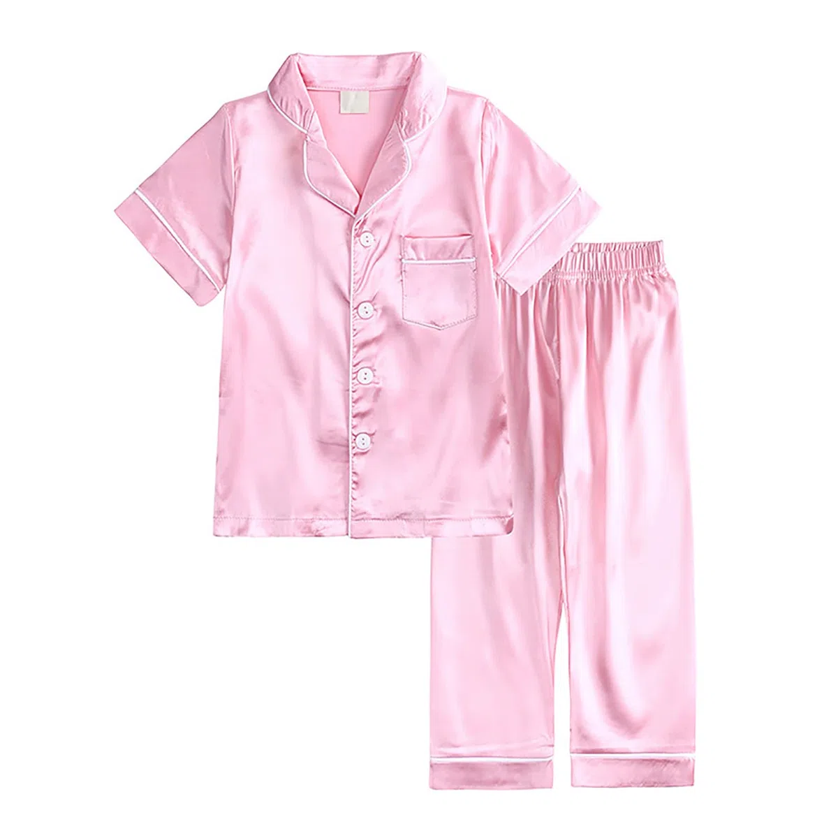 Verve Jelly Conjunto de Pijamas de satén para bebés y niños pequeños Pantalones de Manga Corta con Botones Ropa de Dormir para niñas y niños Ropa de Dormir