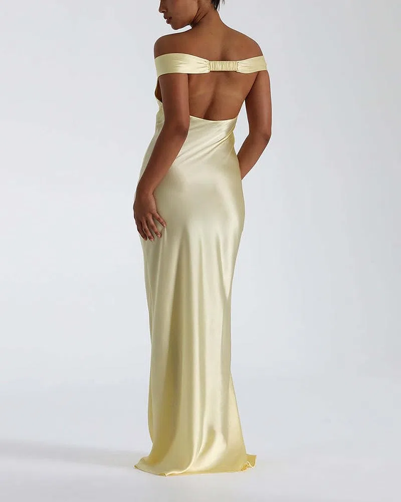 Vestidos de Fiesta Largo para Mujer Fuera del Hombro Vestido de Noche Vestido de Invitada de Boda de Cóctel Chic