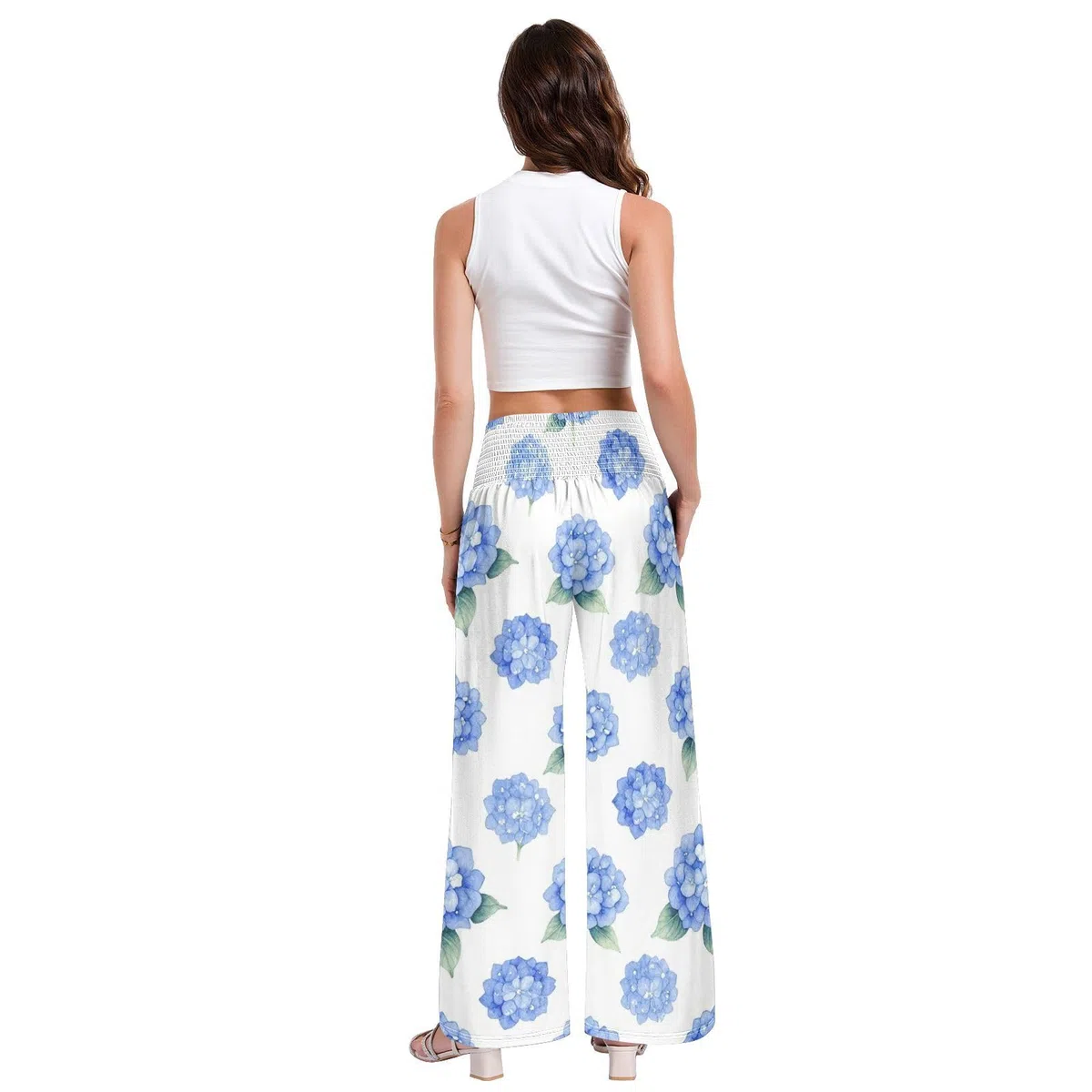 Hydrangea Blue - Pantalones palazzos para mujer, ligeros, con tacto modal