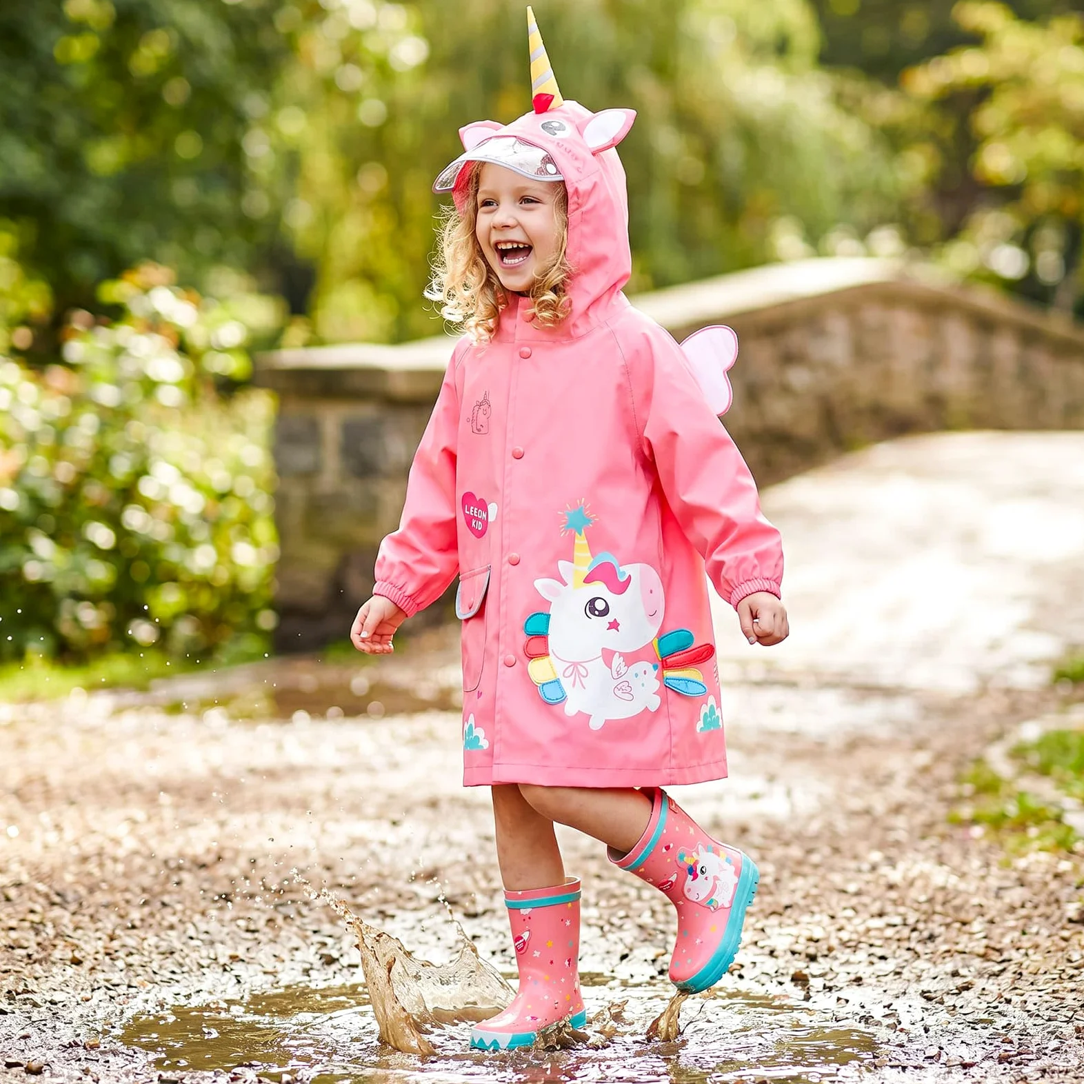 JinBei Impermeable para Niños Chaqueta Encapuchado Chubasquero Reutilizable Poncho Ligero Traje 3D Capa de Lluvia Lindo Años
