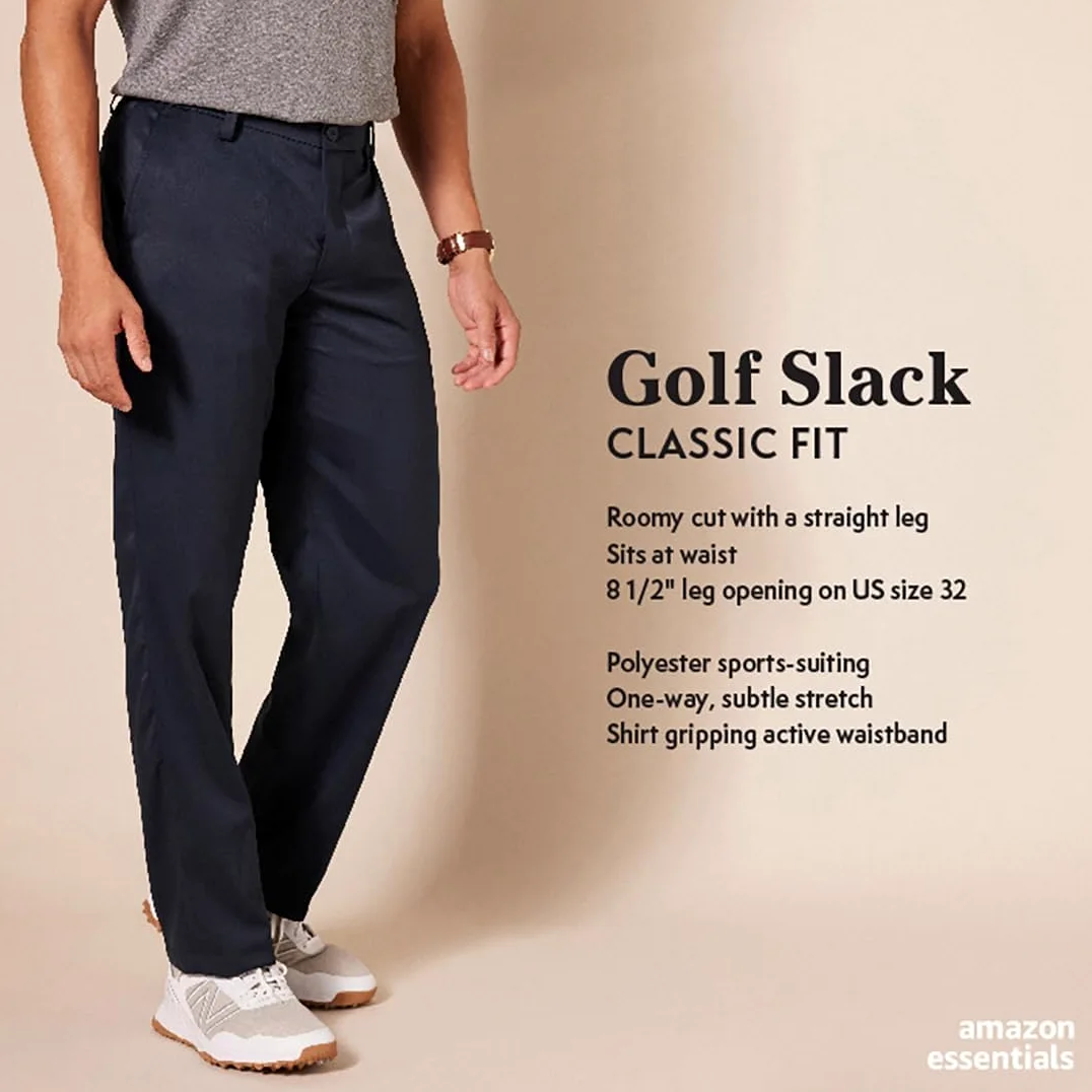 Amazon Essentials Pantalones de Golf Elásticos de Corte Clásico para Todo el Día Hombre, Gris, 29W / 29L
