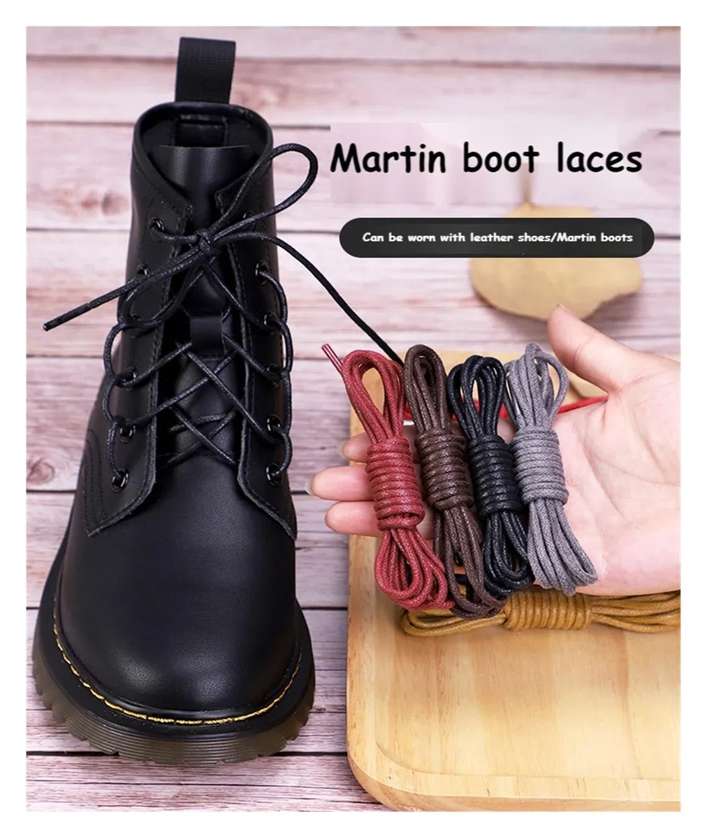 Cordones de zapatos planos, 1 par de cordones encerados de algodón, botas redondas, cordones for hombres, cordones redondos Oxford(Beige,120cm)