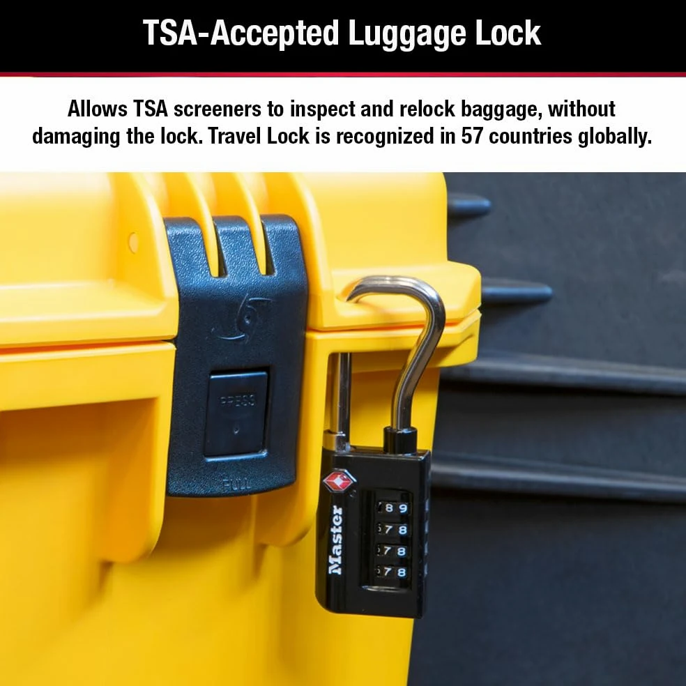 Master Lock 4696EC4 Candado, combina tu propia combinación, candado TSA para equipaje, de 3,3 cm de ancho, negro, paquete de 4
