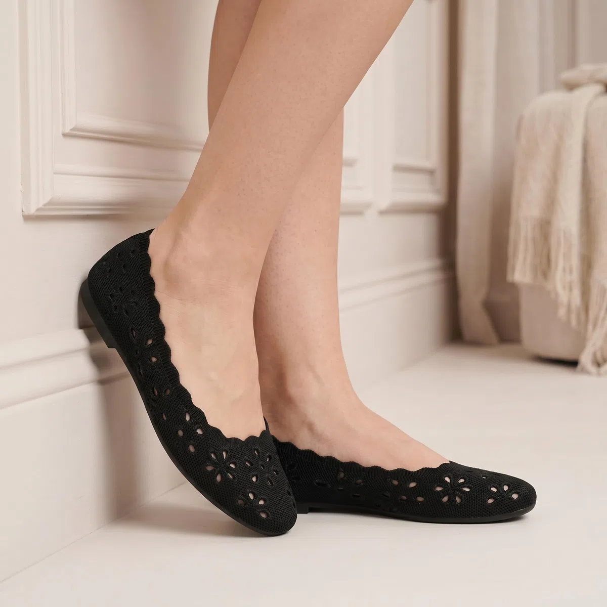 GLAMORA Bailarinas Manoletinas Caladas Mujer Zapatos Planos Transpirables Tejido Flexible Puntera Redondeada Suela de Goma Cómodos Ligeros Bailarinas Verano