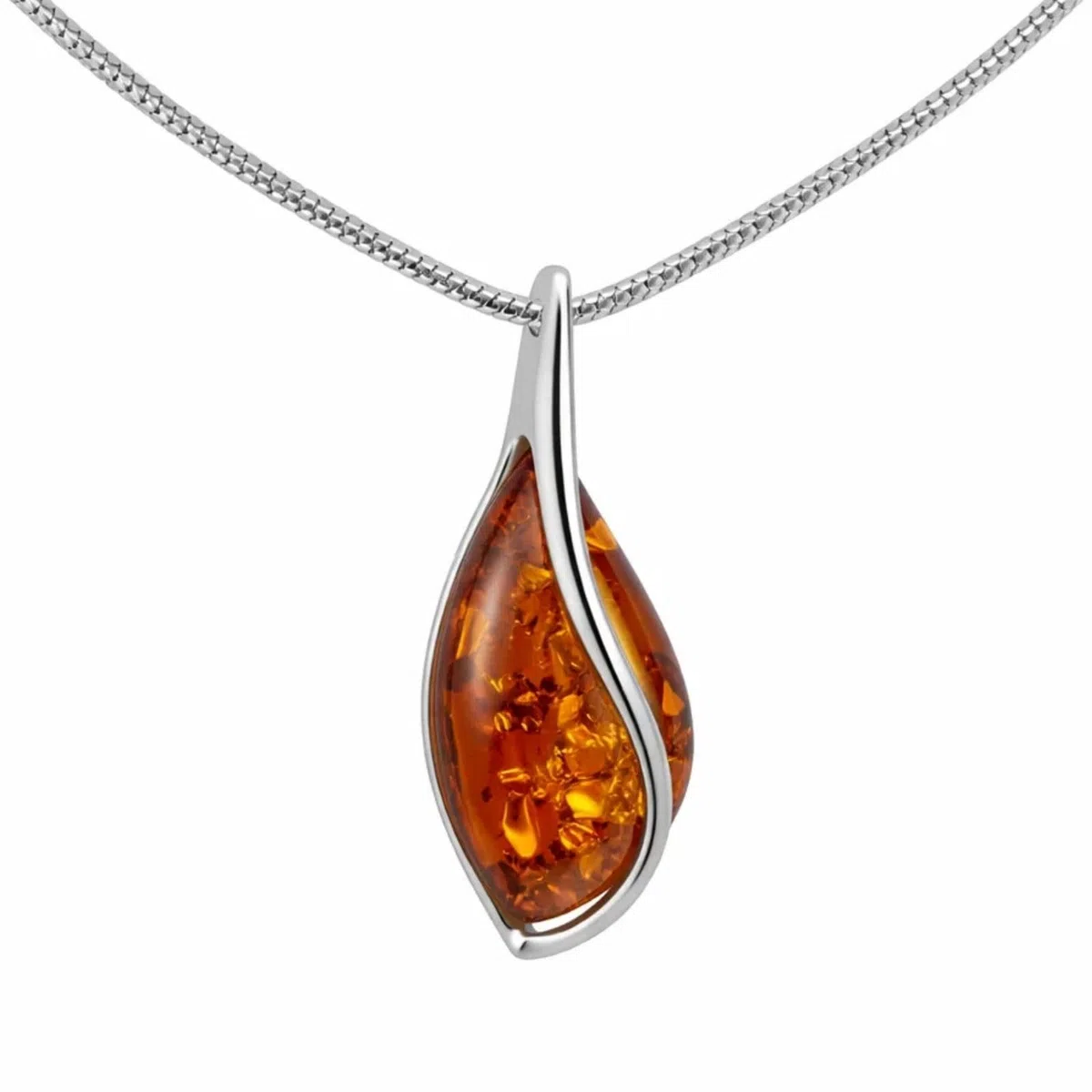 Collar De Mujer Con Ámbar Báltico Color Miel De Plata 925 Ajustable