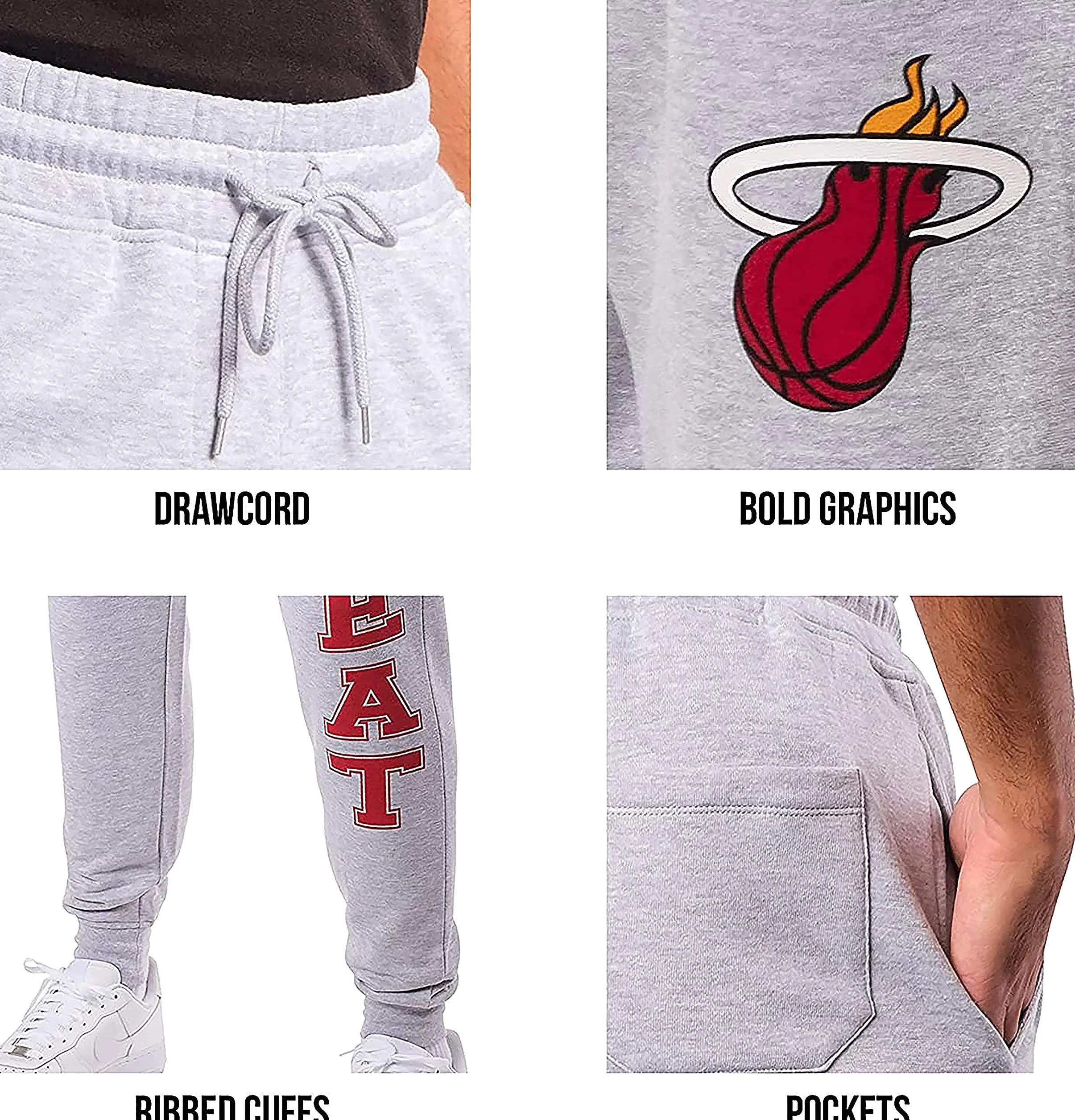 Ultra Game UNK - Pantalones Deportivos para Hombre de NBA, de Felpa Suave, con Logotipo del Equipo - VSF5166M-AM-LL-2XLarge, XXL, Negro