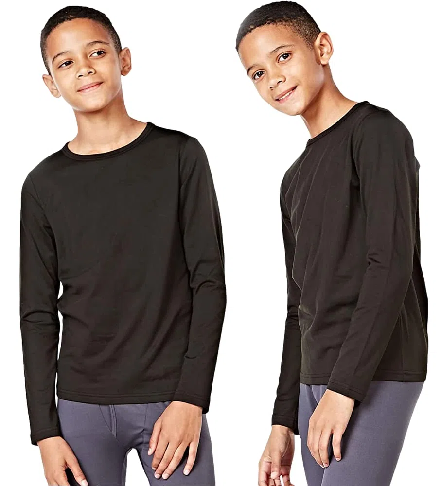orbiz 2X Unisex Niños Niños Ropa Interior Térmica Negro Camisa Manga Larga Chaleco Cálido