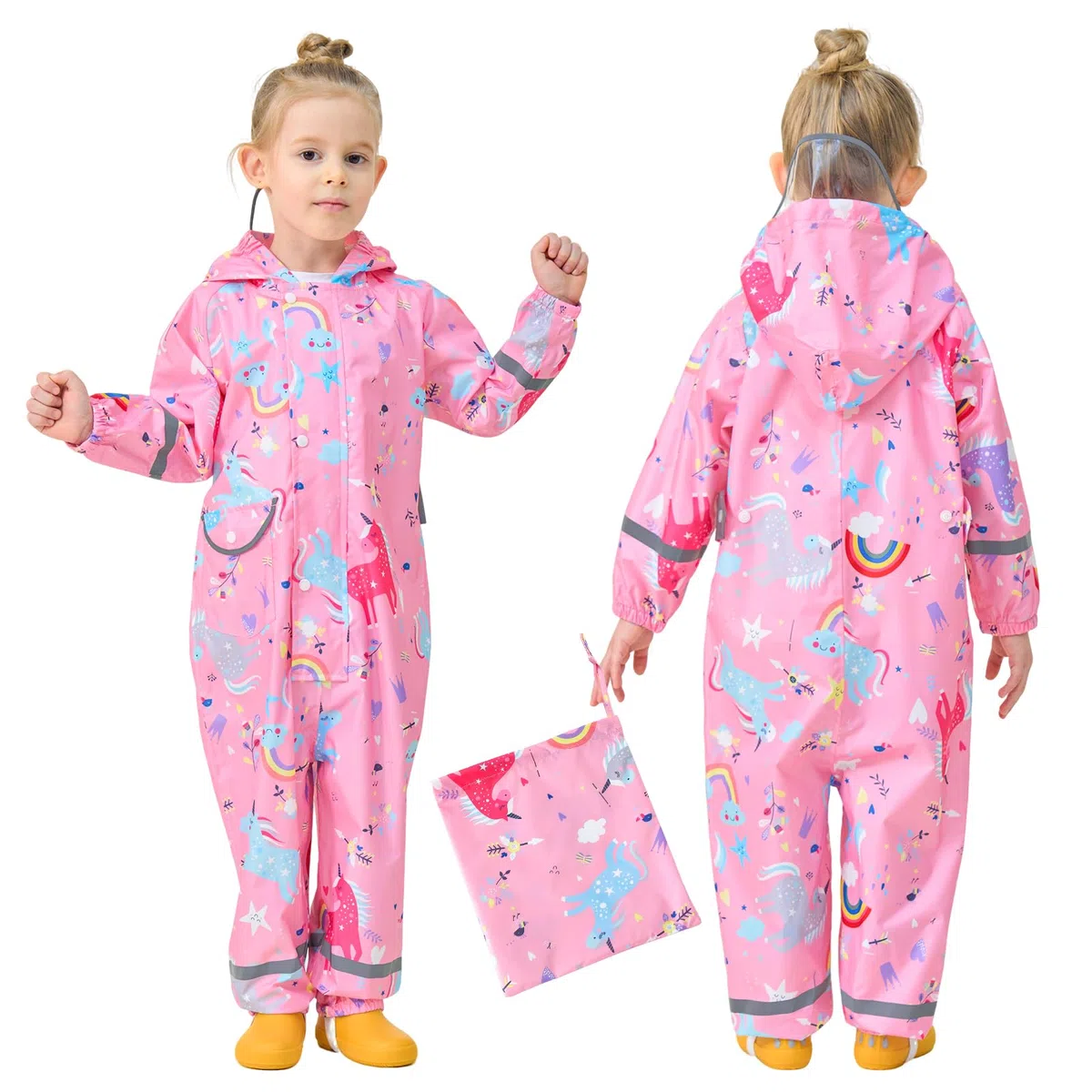 Impermeable Chubasquero Niñas Lluvia con Capucha Portátil Chaquetas Lluvia Reutilizable Encapuchado Mono Traje Ligero Impermeables para Infantil Bebé 1-9 Años