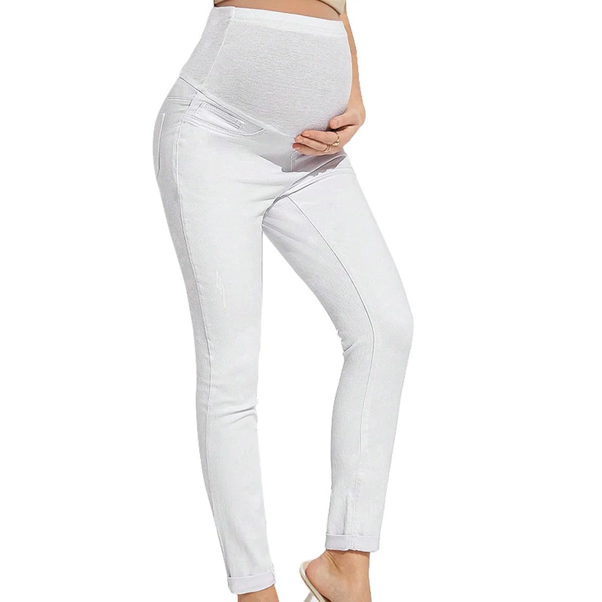 Vaqueros de maternidad para mujer, cómodos, elásticos, estrechos, de cintura alta, mezclilla, ajustados, de tiro medio, elegantes, pantalones de cintura alta