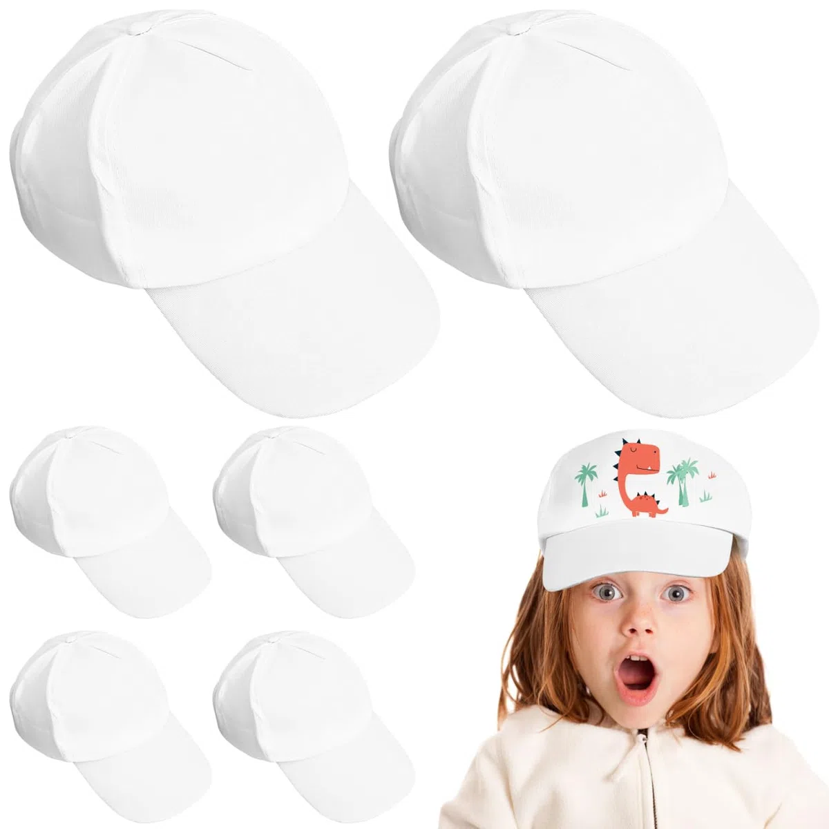 Healvian 10 Gorras de béisbol para niños, Gorras de béisbol White pintadas a Mano para Deportes al Aire Libre, parasoles