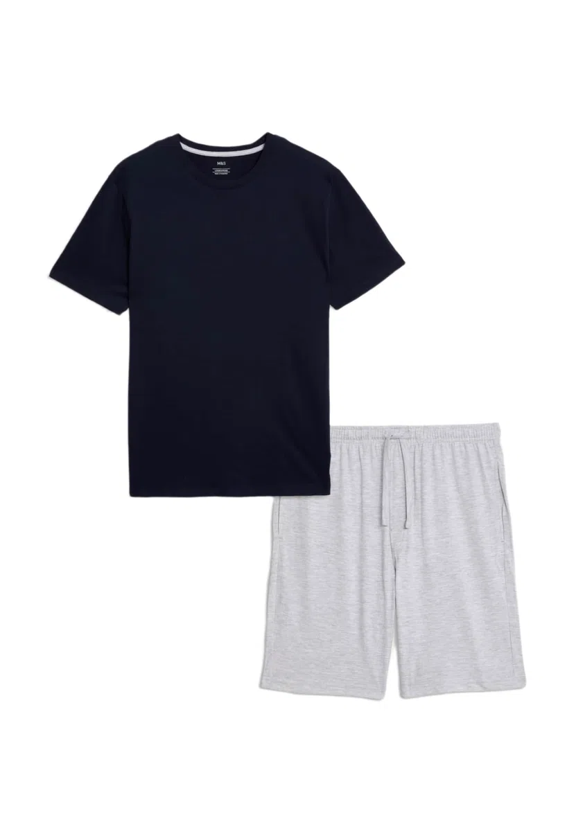 Marks & Spencer Conjunto de Pijama con Alto Contenido en Algodón para Hombre, Ajuste Normal, Cintura con Cordón, con Bolsillos