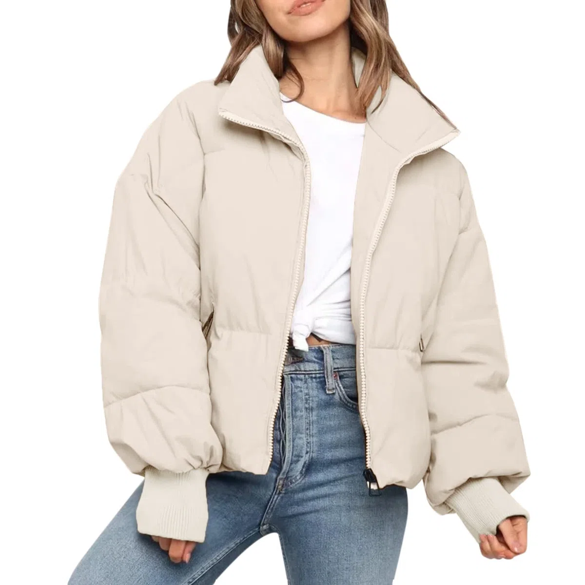 Chaqueta de entretiempo para mujer, chaqueta acolchada ligera con bolsillos, chaqueta de otoño, chaqueta de invierno para mujer, corta y cálida, cuello alto, abrigo de invierno, chaqueta