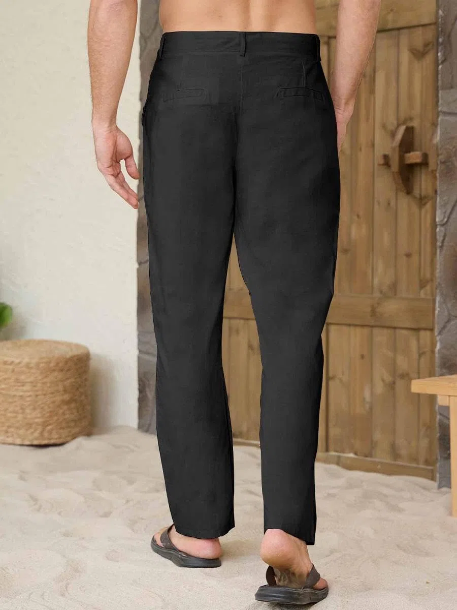 Yutdeng Pantalones Largos Verano Hombre Pantalón Lino Ligeros Casual Pantalon Verano Hombre Largo con Bolsillos Yoga Playa Algodon y Lino Pantalones Anchos Cintura Elástico con Cordón