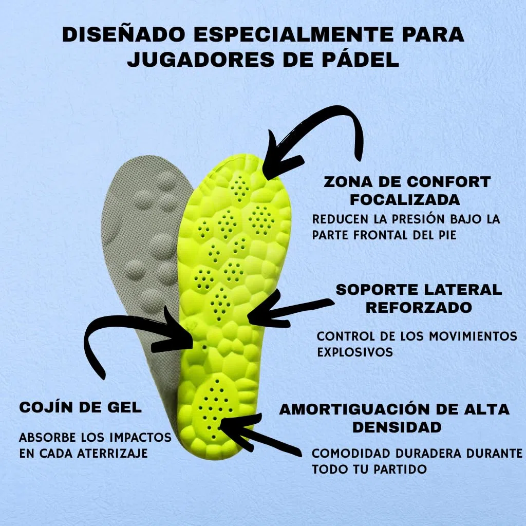 La plantilla deportiva acolchada de alta densidad mejora la sujeción lateral, es personalizable y aumenta la estabilidad y la comodidad en la pista. (35-36)