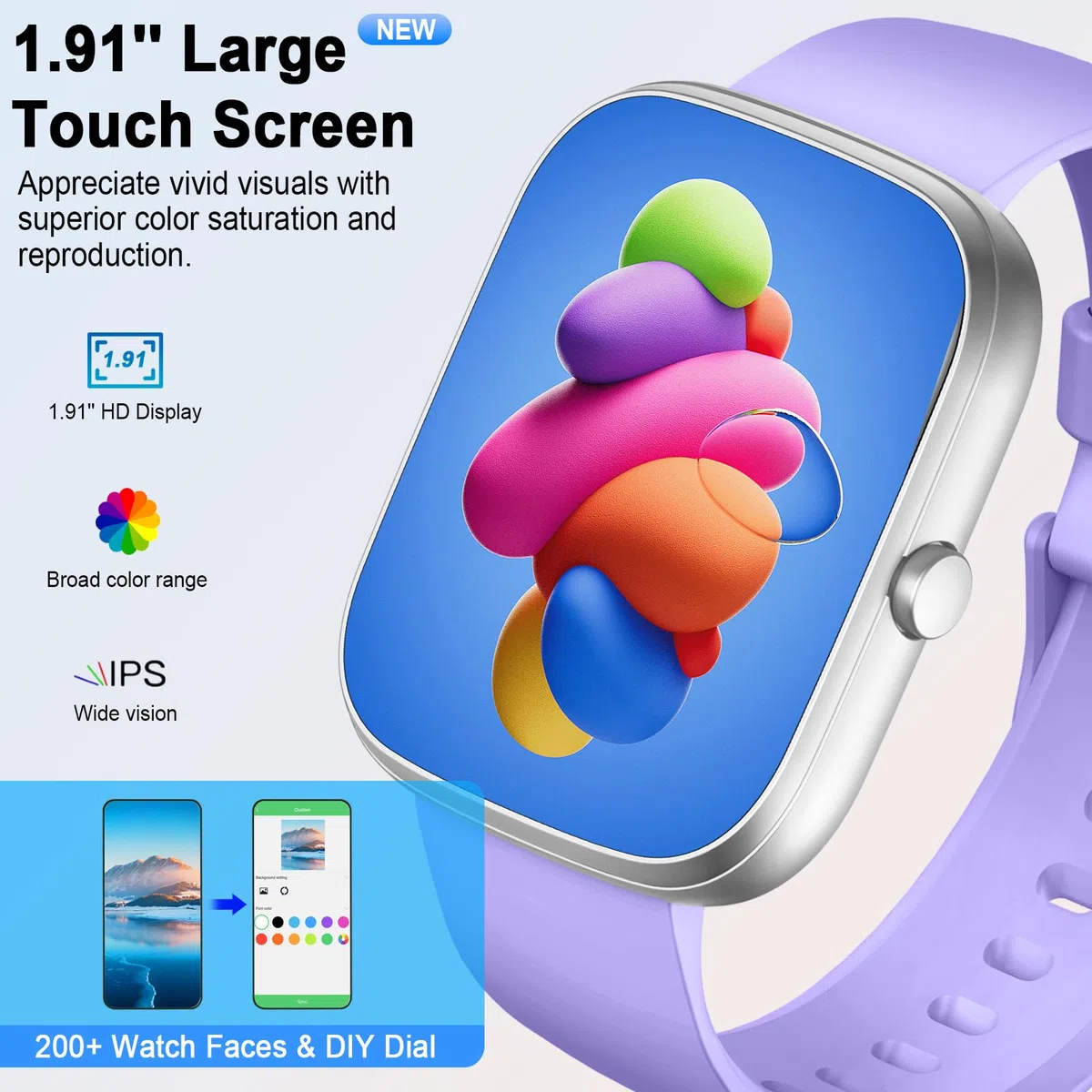 Reloj Inteligente Hombre Mujer, 1.91'' Smartwatch con Llamadas Bluetooth, 110+ Deportivos Pulsera Actividad con Pulsómetro/Monitor de Sueño/Podómetro,Impermeable IP68 Smart Watch para Android/iOS-2024