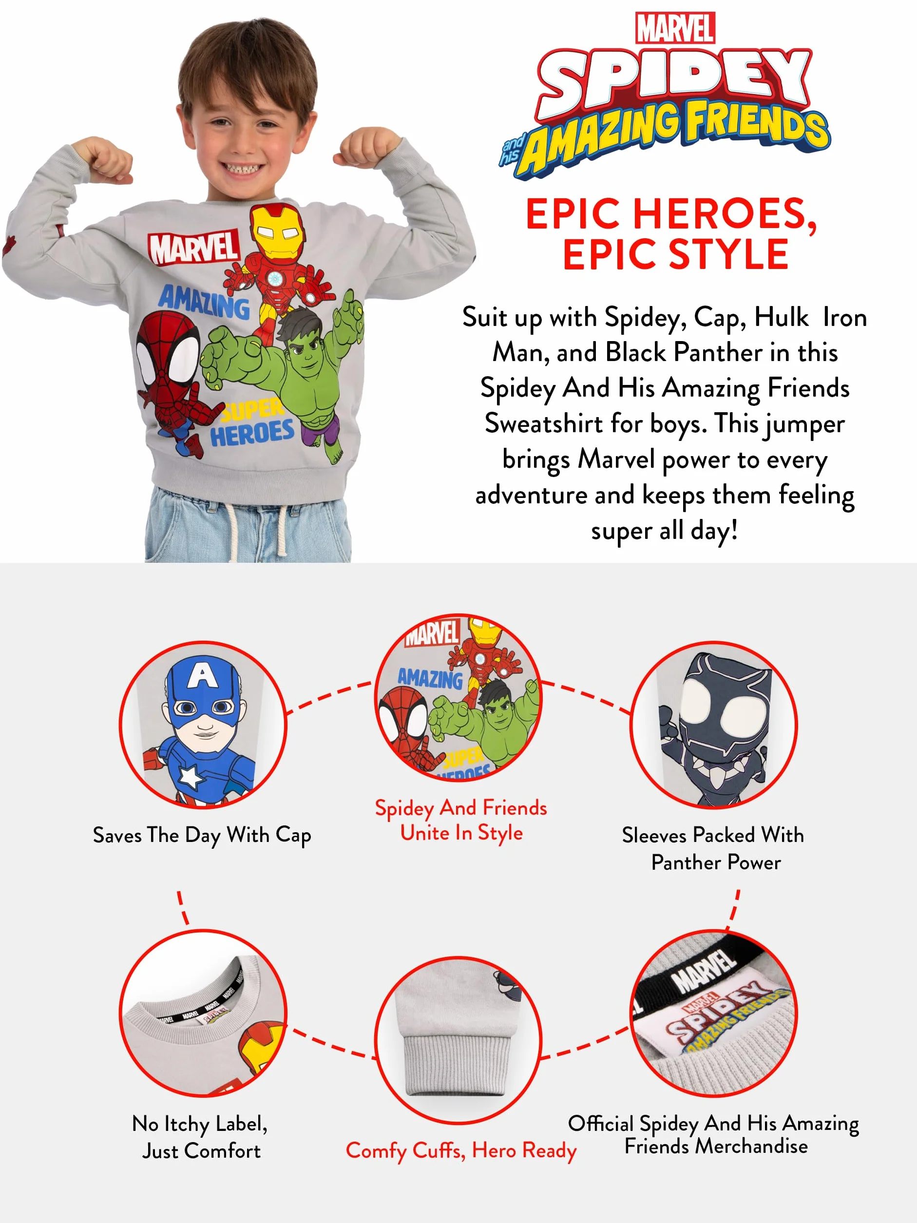 Marvel Spidey y Sus sorprendentes Amigos Sudadera para niño, Ropa de superhéroes, Jersey Infantil de Spidey