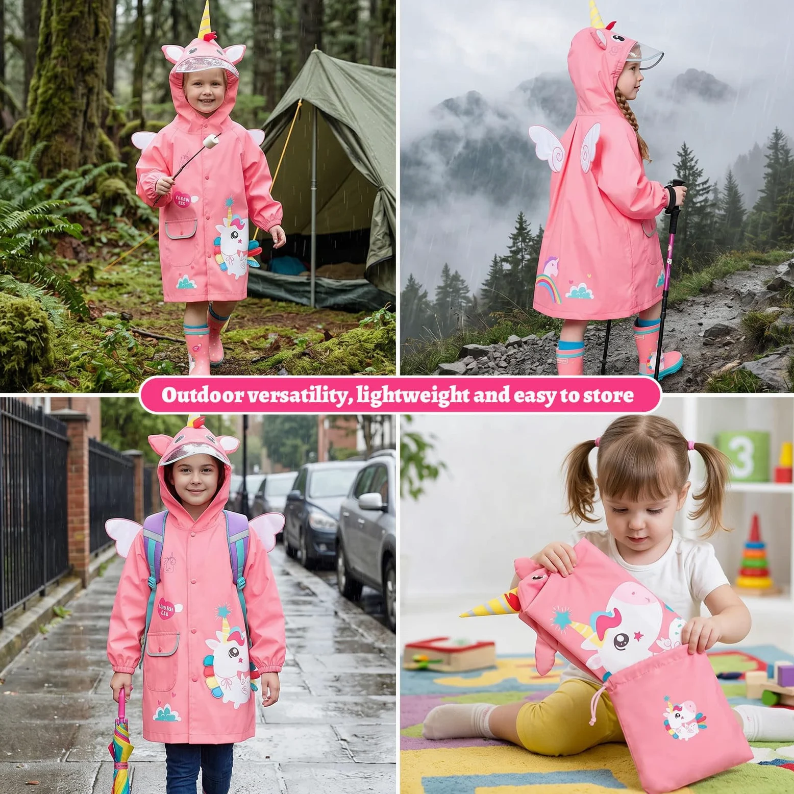 JinBei Impermeable para Niños Chaqueta Encapuchado Chubasquero Reutilizable Poncho Ligero Traje 3D Capa de Lluvia Lindo Años