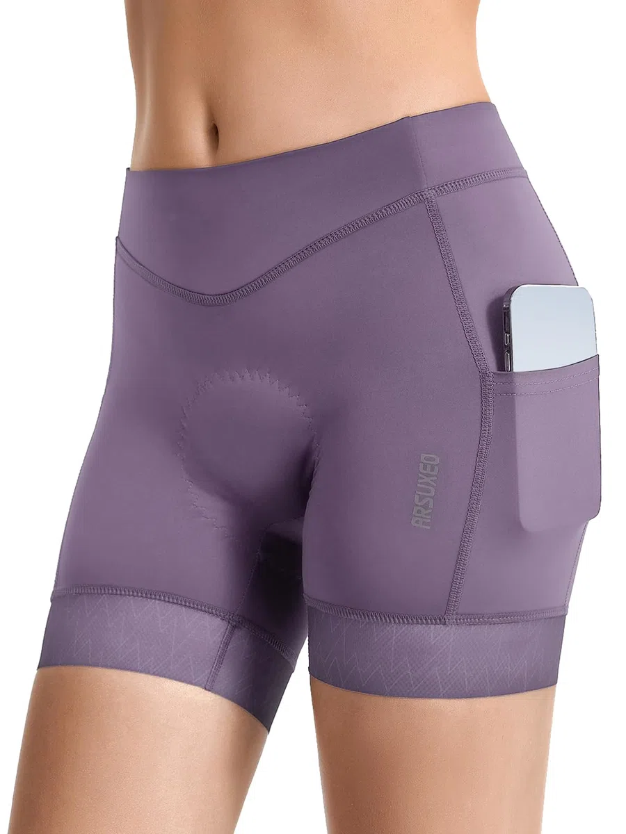 ARSUXEO Culotte Ciclismo Mujer Culotte Acolchado Mujer MTB Mallas Morado Accesorios Bicicleta con Bolsillos 579