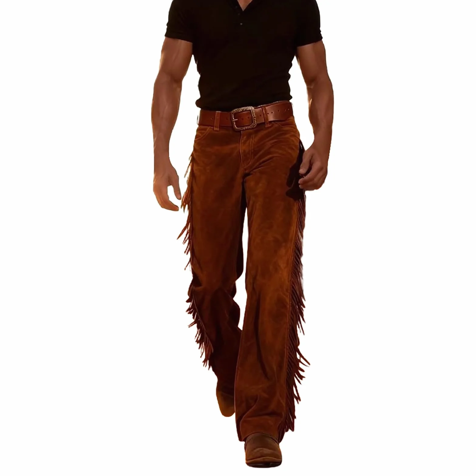 Pantalones de equitación para hombre, disfraz de vaquero, pantalones largos con flecos, pantalones hippie, pantalones con flecos, pantalones de gamuza, disfraz retro occidental, cowboy