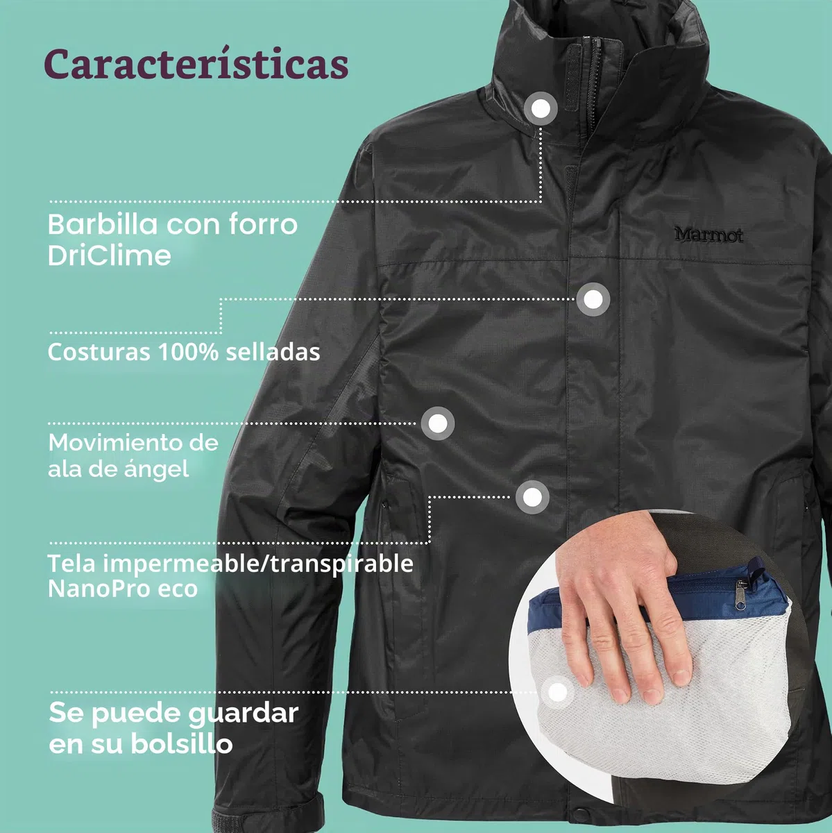 Marmot Chaqueta PreCip Eco para hombre, impermeable, impermeable, impermeable, impermeable, impermeable, transpirable, plegable, cortavientos, ideal para ciclismo y senderismo, Moon River
