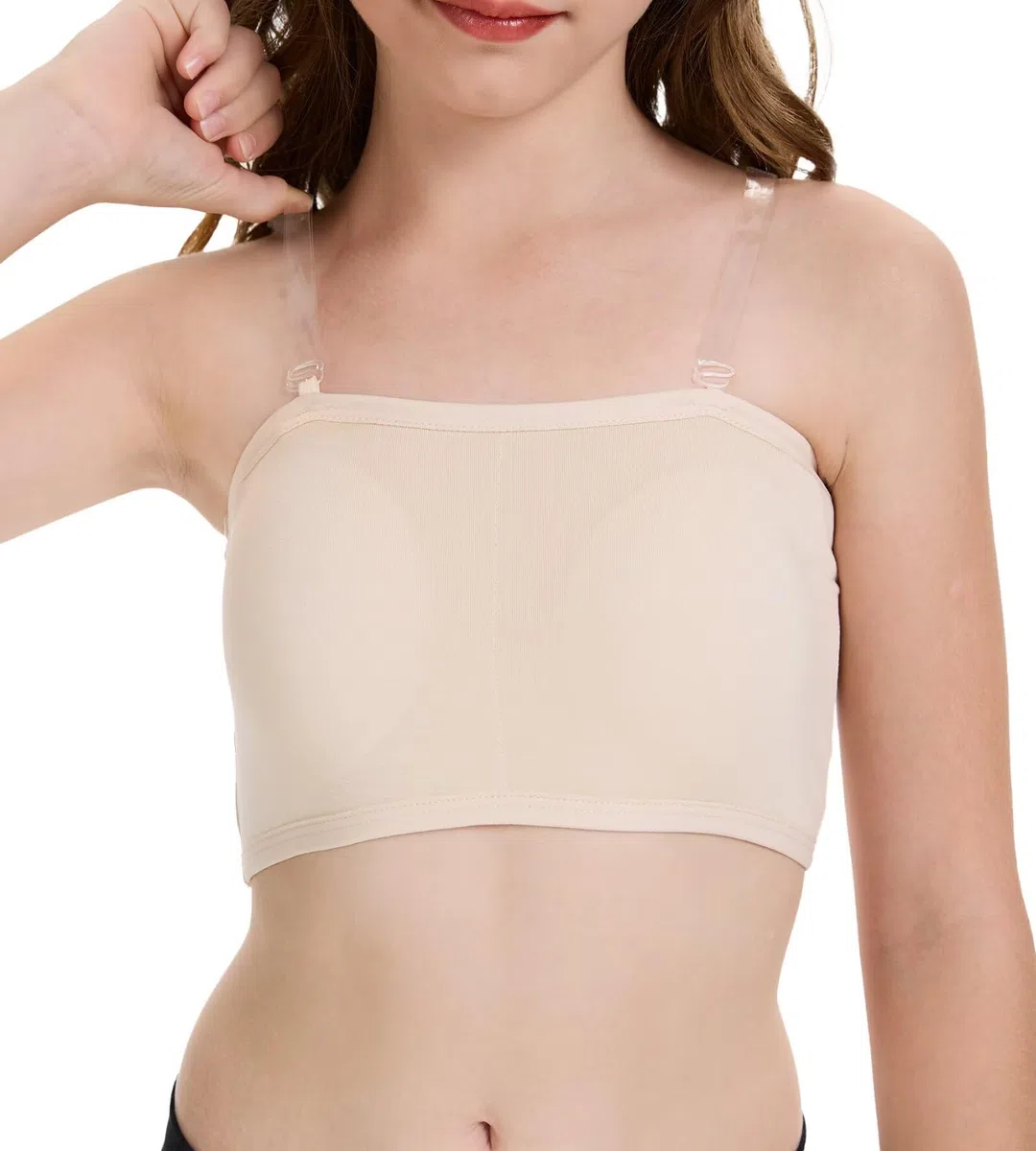 Sujetador de Baile para Niñas, Sujetador de Ballet sin Costuras con Tirantes Ajustables Transparentes Nude XL