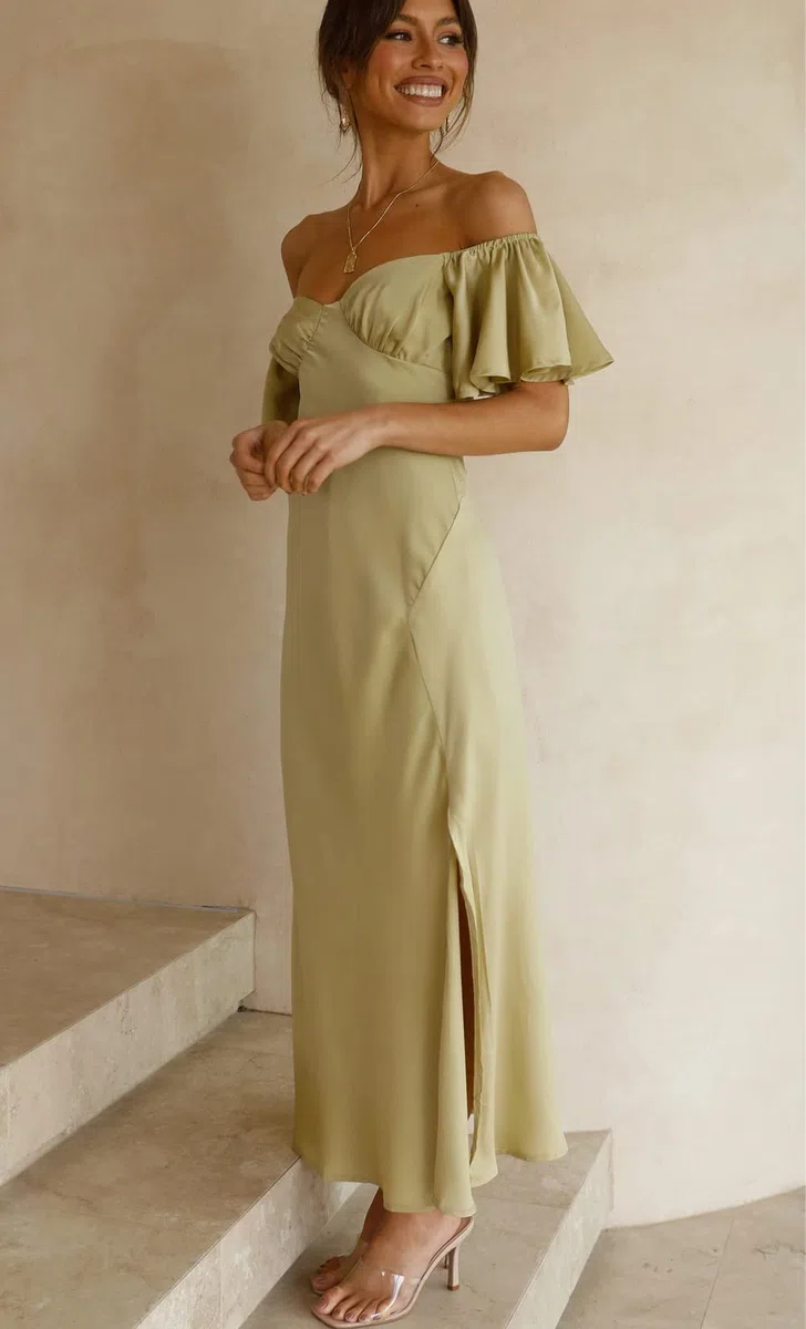 Vestido formal de satén con hombros descubiertos para mujer, elegante, manga de mariposa, vestido midi de cóctel con abertura para fiesta de graduación