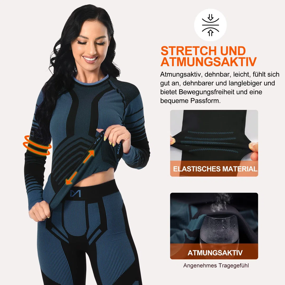 MEETYOO Conjunto de Ropa Interior para Mujer, con Capas Base de Forro Polar, Conjunto de Leggings Largos, Suave, Transpirable, de Secado rápido, Ropa Interior de esquí para Correr, esquí, Yoga