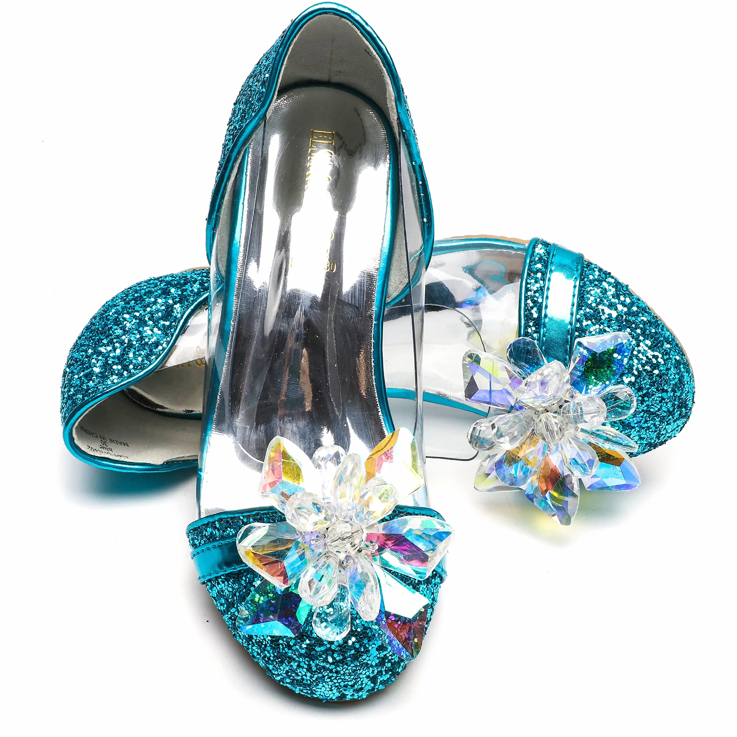 ELSA & ANNA Zapatos de Princesa niña - 3 cm tacón - Zapatos de fantasía con Brillos y Cristales - para Fiestas, cumpleaños y Cosplay - Tacones niña Princesa (BLU14)