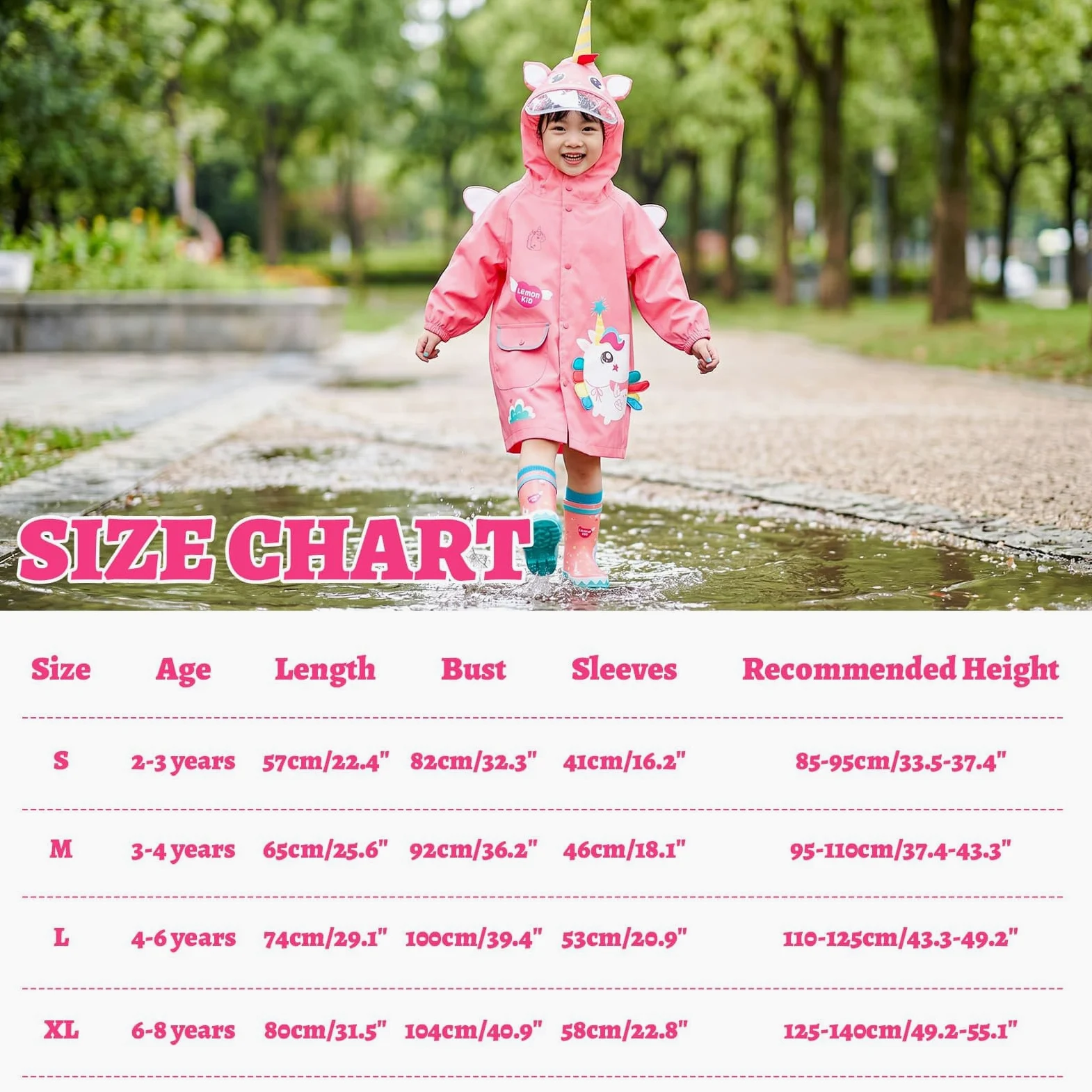 JinBei Impermeable para Niños Chaqueta Encapuchado Chubasquero Reutilizable Poncho Ligero Traje 3D Capa de Lluvia Lindo Años