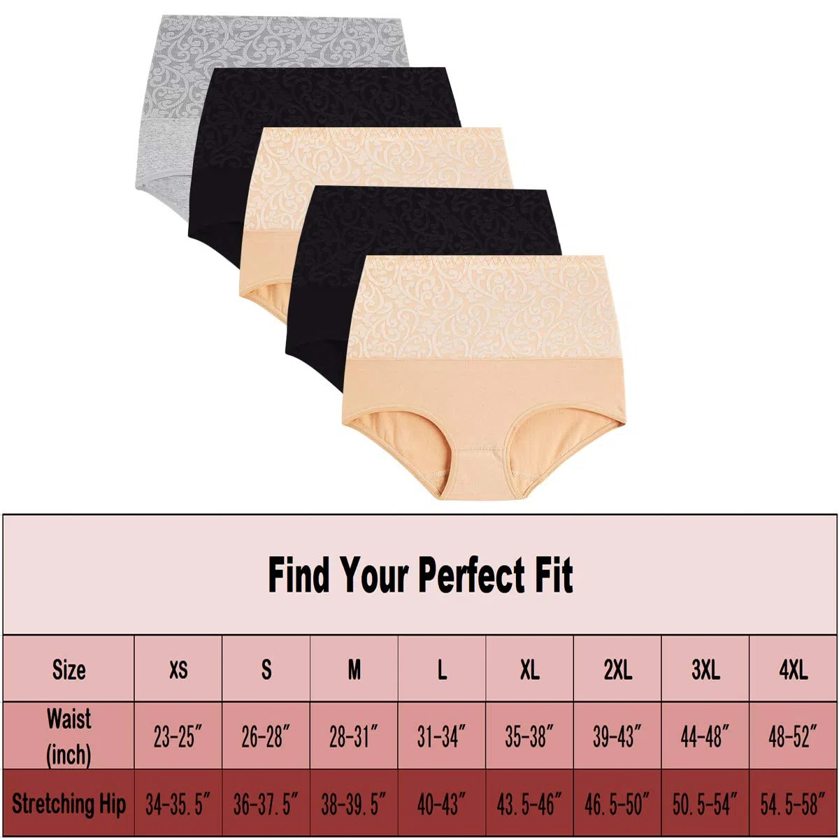 YaShaer Paquete de 5 Calzoncillos de algodón de Cintura Alta para Mujer con Control de Abdomen, Calzoncillos de recuperación de sección C, Suaves y elásticos