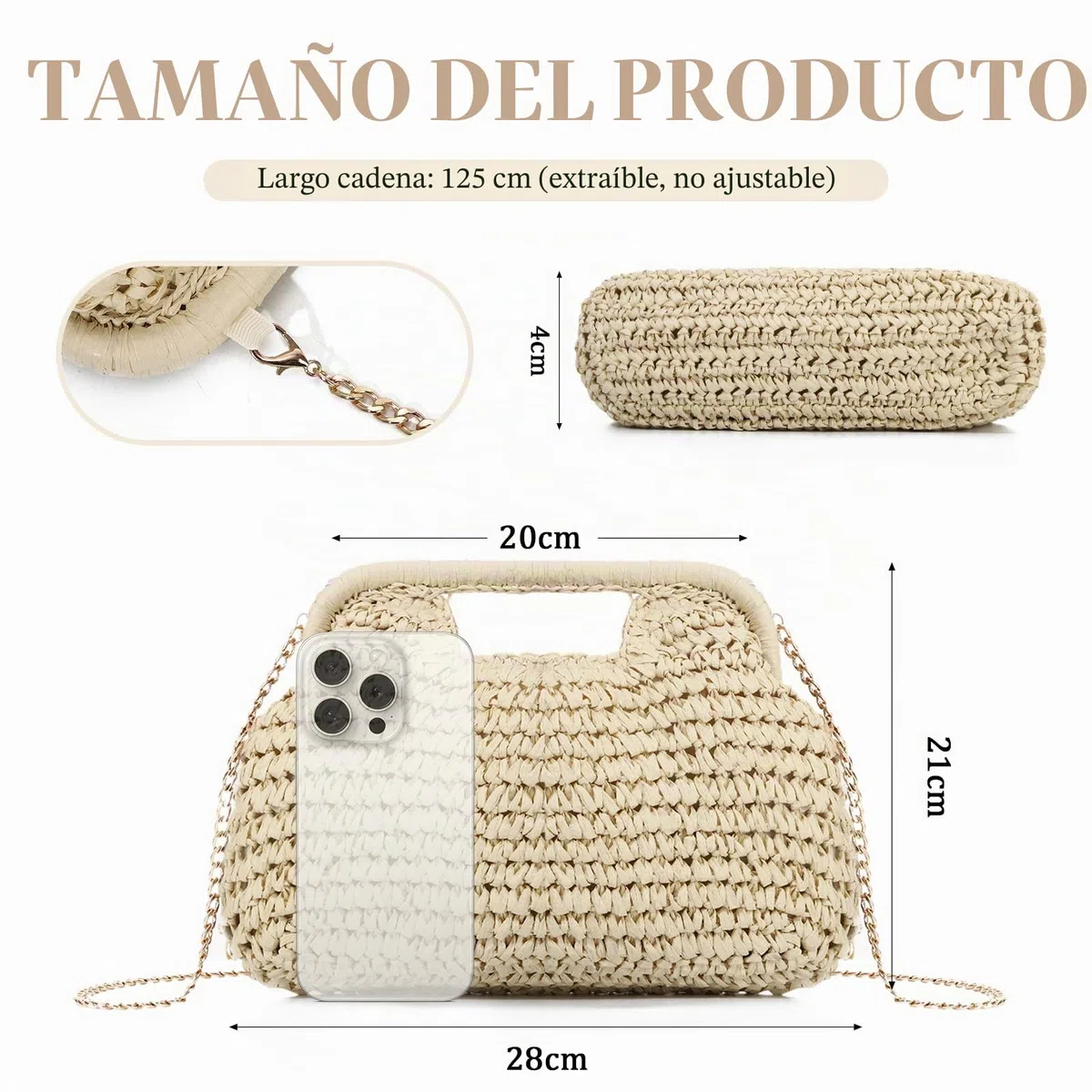 EVEOUT Clutch de Paja Trenzada con Cadena Mujer Boho Bolso Tejido para Fiesta Bodas Verano Bolsos de Mano Rafia Sintética para Playa Vacaciones