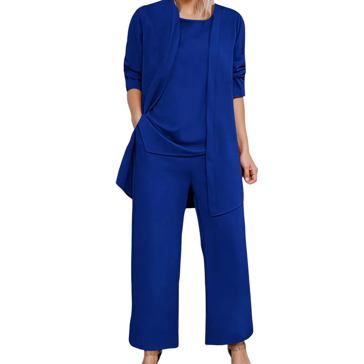 Traje de pantalón para mujer, verano, 3 piezas, gasa, festivo, elegante, de encaje, juego de vestido de boda, oficina, negocios, traje de tres piezas, traje de ocio, elegante, ropa de trabajo