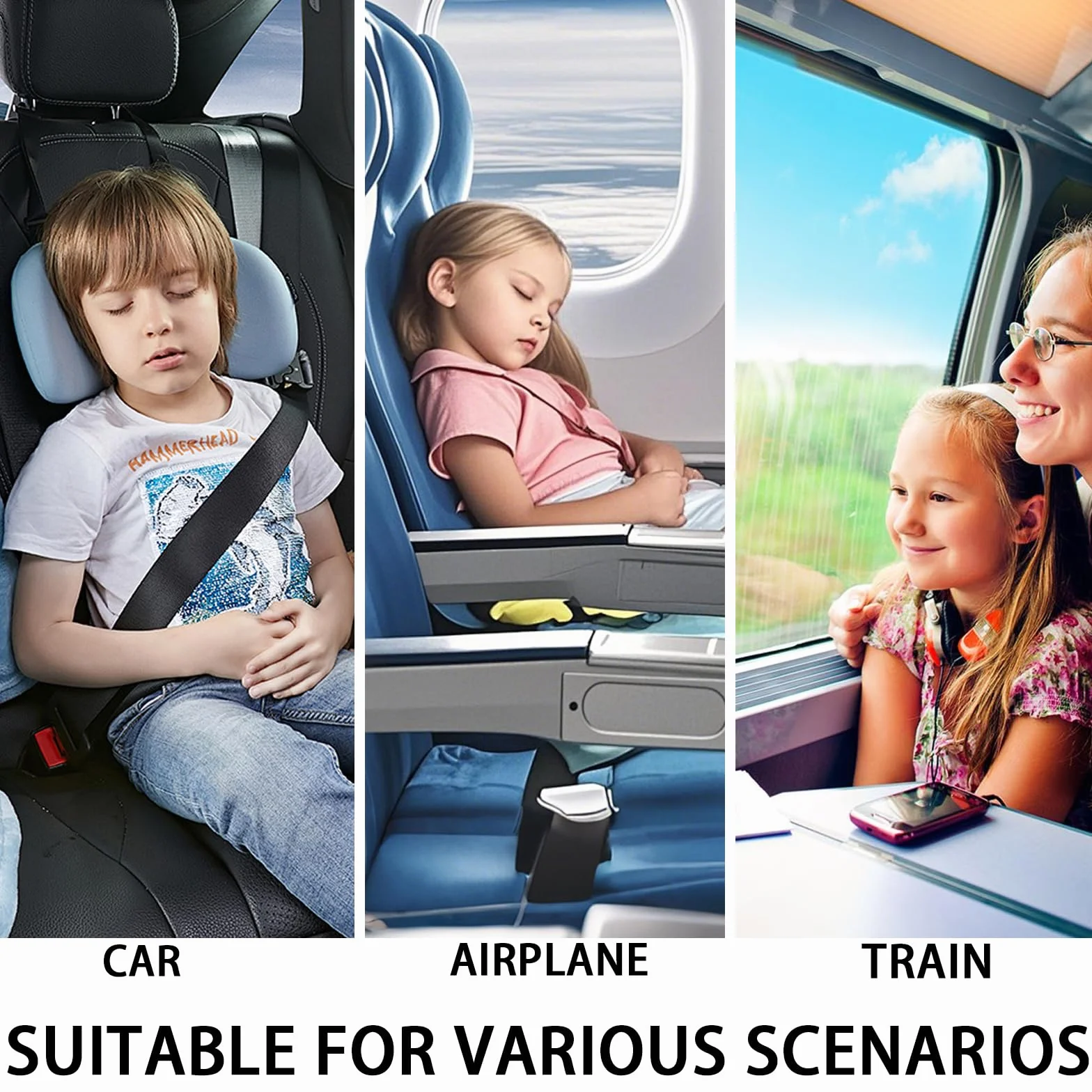 Almohada para dormir en forma de H, para coche, para niños, para dormir, adecuada para viajes, coche, avión, tren, autoconductor, viaje (blanco y negro)