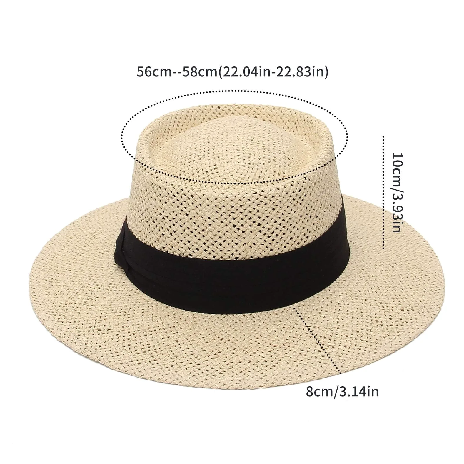 GEMVIE Sombrero Panama de Paja para Playa Hombre ala Ancha Sombrero Fedora Mujer Primavera/Verano Ajustable Caballero