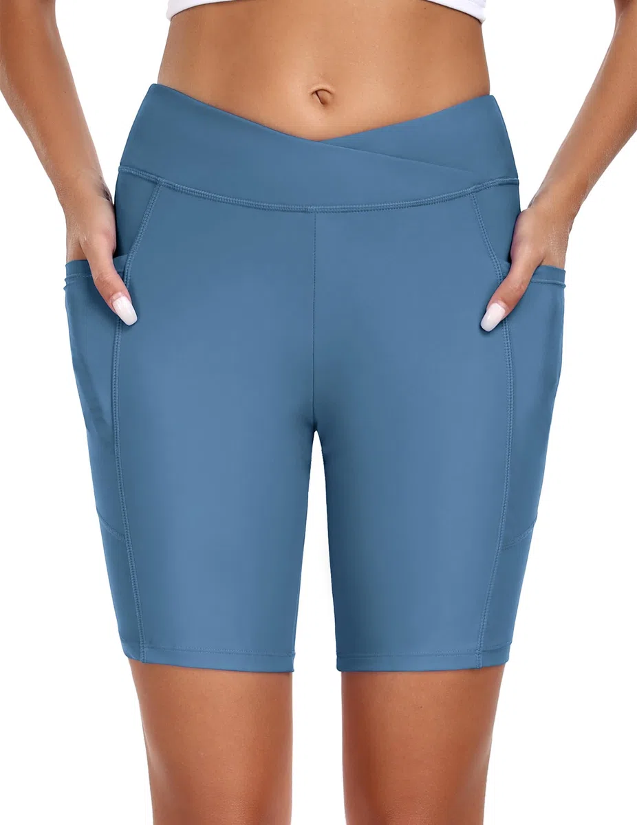 Ekouaer Bañador de Cintura Alta para Mujer con Bolsillos Cortos de Secado Rápido Pantalones Cortos de Natación