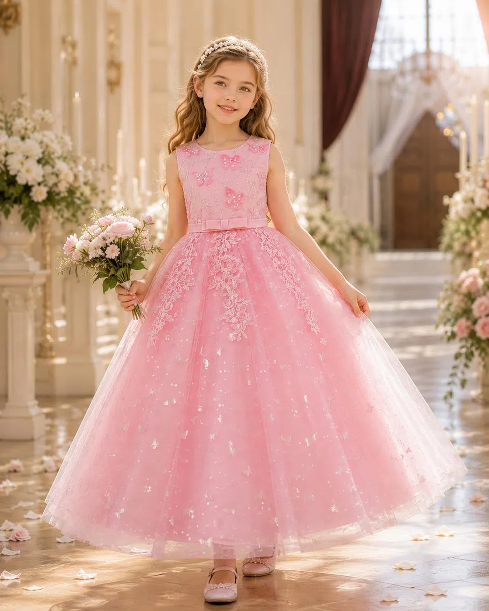 Vestido de fiesta para niña, vestido de princesa de tul con lentejuelas | Vestido festivo para niña con encaje floral bordado y tul multicapa, para bodas, cumpleaños y desfiles
