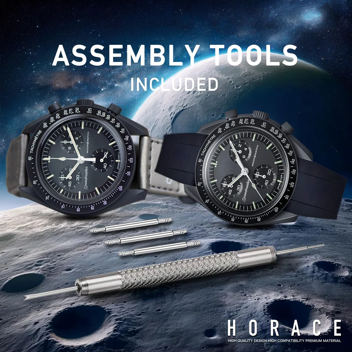 HORACE Correa universal para reloj de silicona líquida 20mm – Compatible con Omega x Swatch MoonSwatch – Kit de montaje incluido