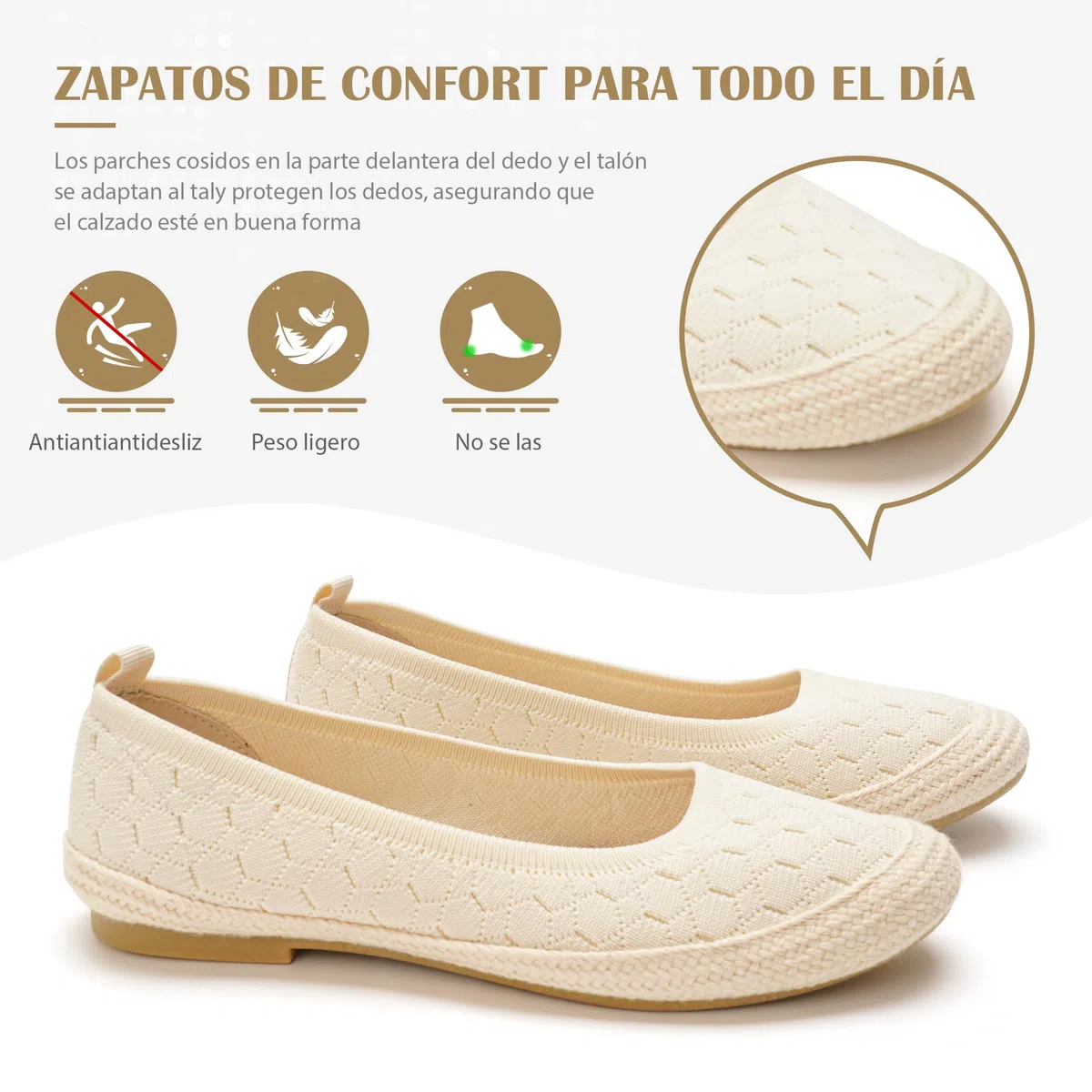 GLAMORA Bailarinas Mujer Punto Transpirable Manoletinas Cómodas Zapatos Planos Verano Suela Efecto Esparto Flexibles Ligeras Calzado Mujer Ajuste Elástico Puntera Redonda