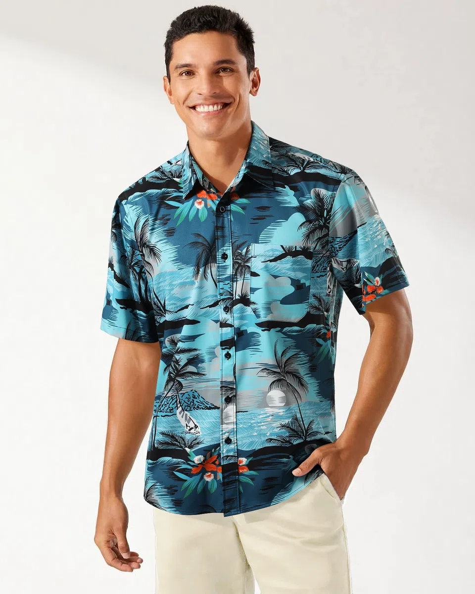 Enlision Camisa Hawaiana Hombre Funky Manga Corta Camisas Hawaianas con Bolsillo Delantero Impresión de Hawaii Playa Flores Piña Palma Hoja Aloha Shirt