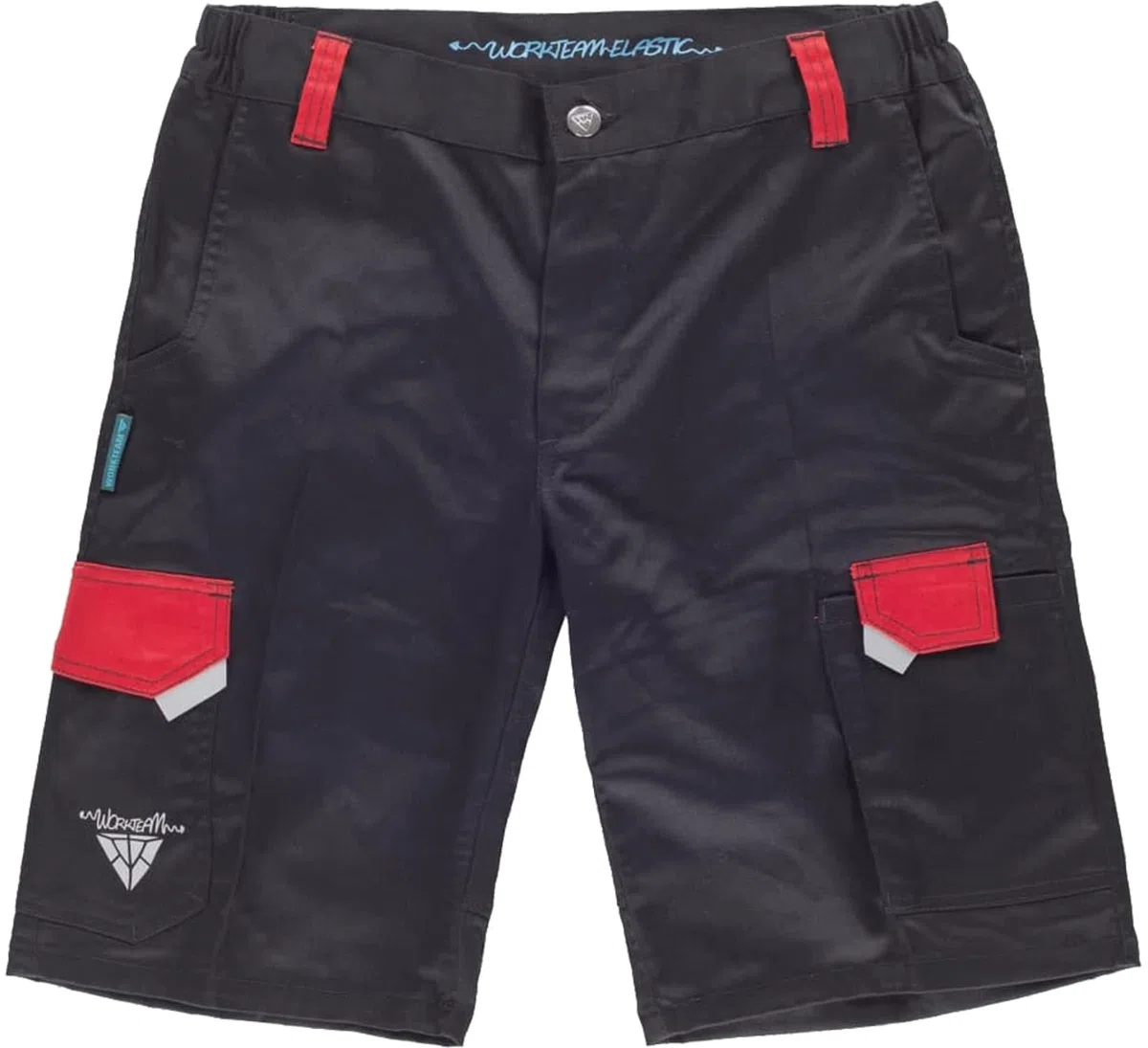 WORKTEAM Pantalón Corto de Trabajo, Tejido Elástico Combinado, Multibolsillos, Refuerzo en Culera y Detalles Reflectantes, Bermuda. Unisex