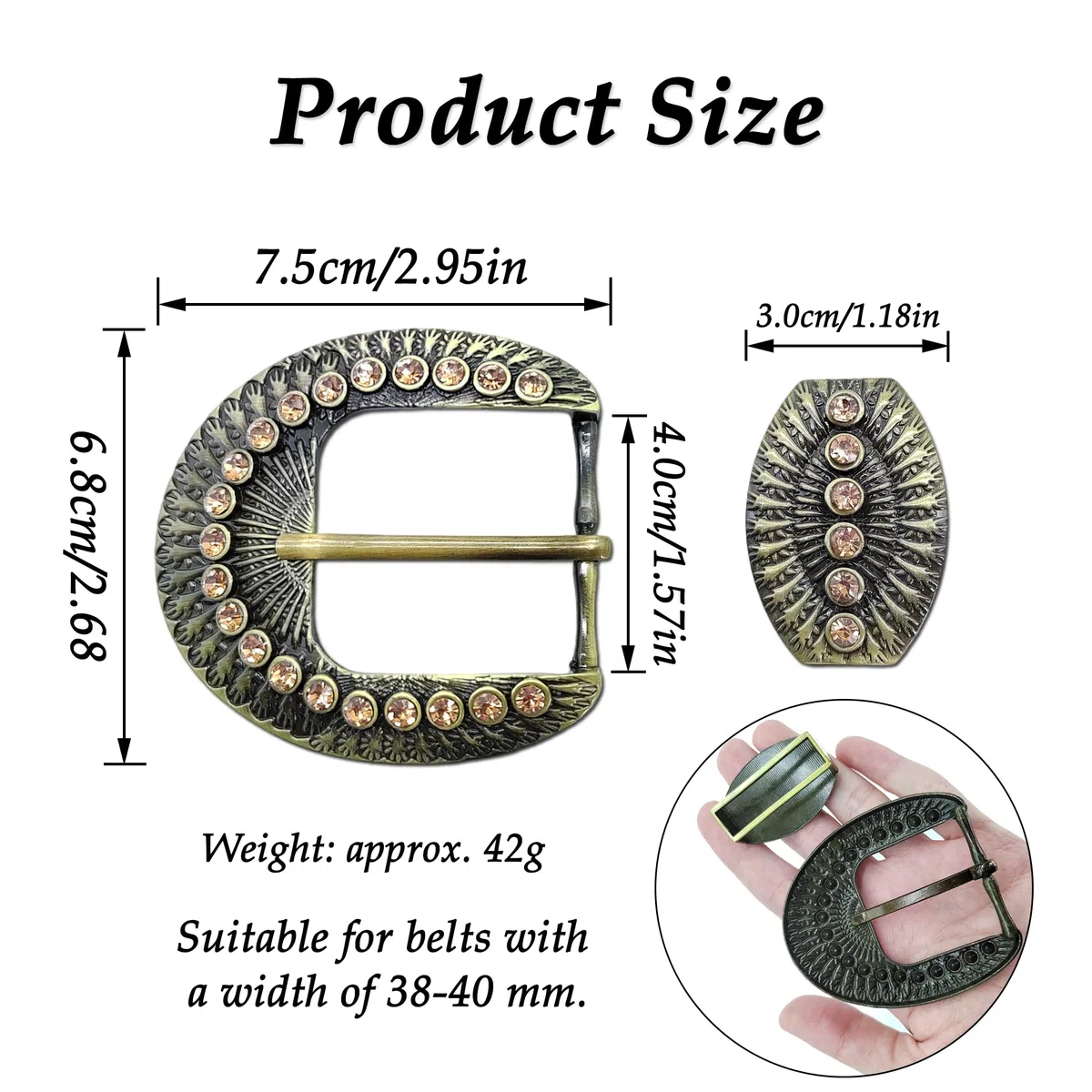 CHENNAN Hebilla de cinturón tallada vintage para mujer, juego de hebillas de cinturón de estilo occidental, hebillas de cinturón con hebilla tradicional para pantalones, hebilla de cinturón de 38 mm a