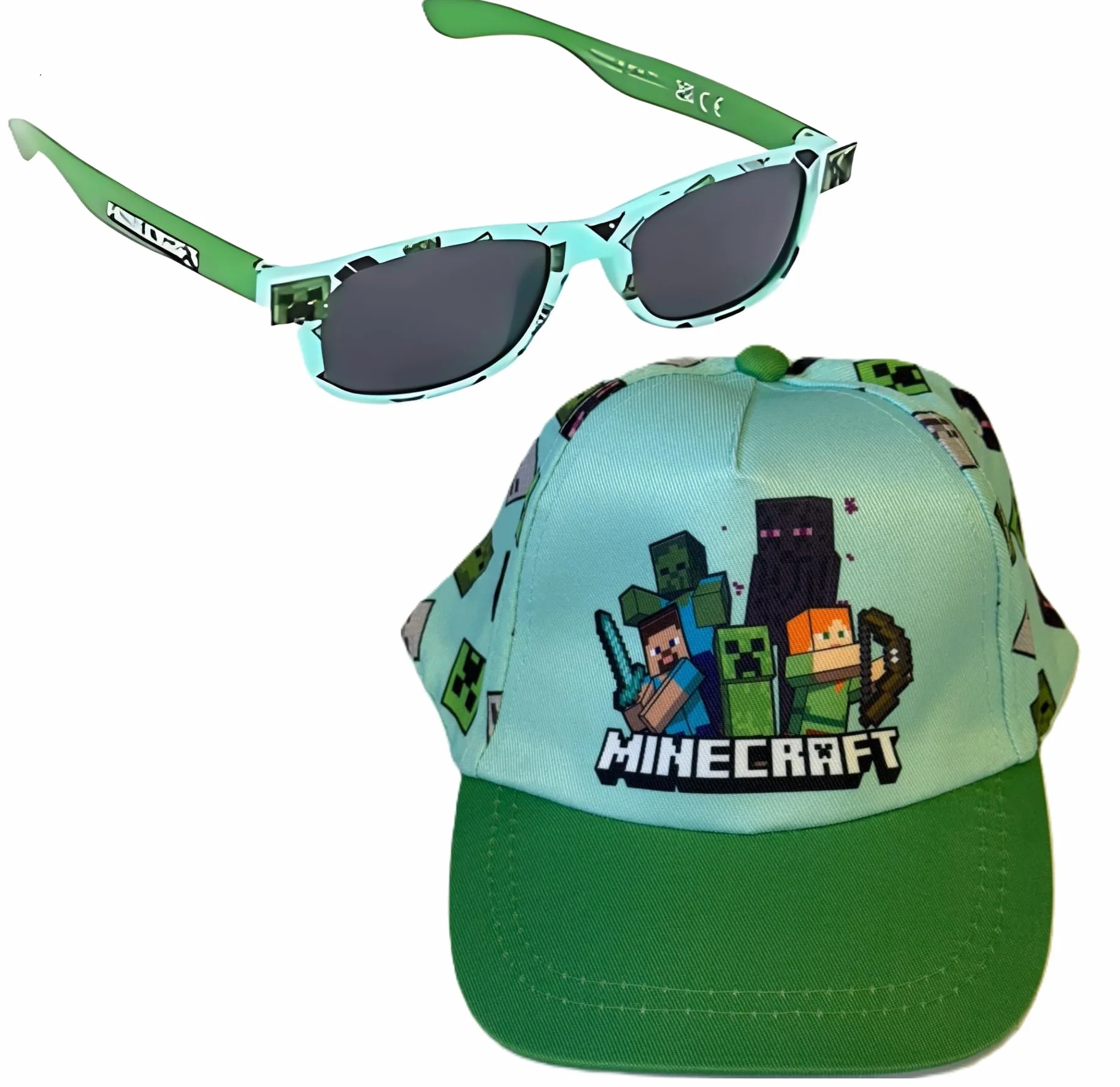 Toys & Gamers Minecraft - Juego de gorra y lentes de sol gratis, azul claro y verde, accesorios de personajes para niños