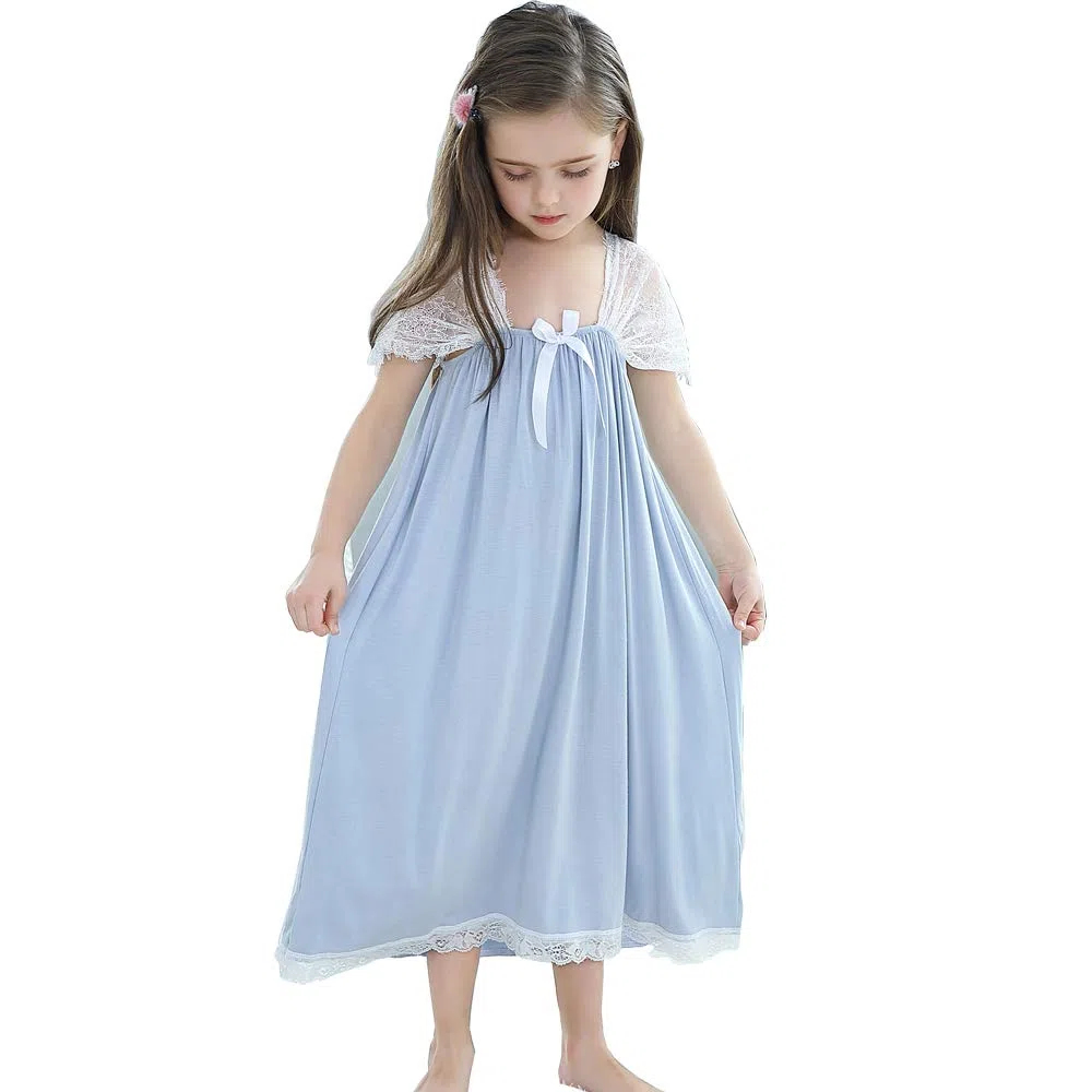 Camisón de noche para niñas, pijamas para niños, ropa de dormir de encaje princesa vestidos de noche