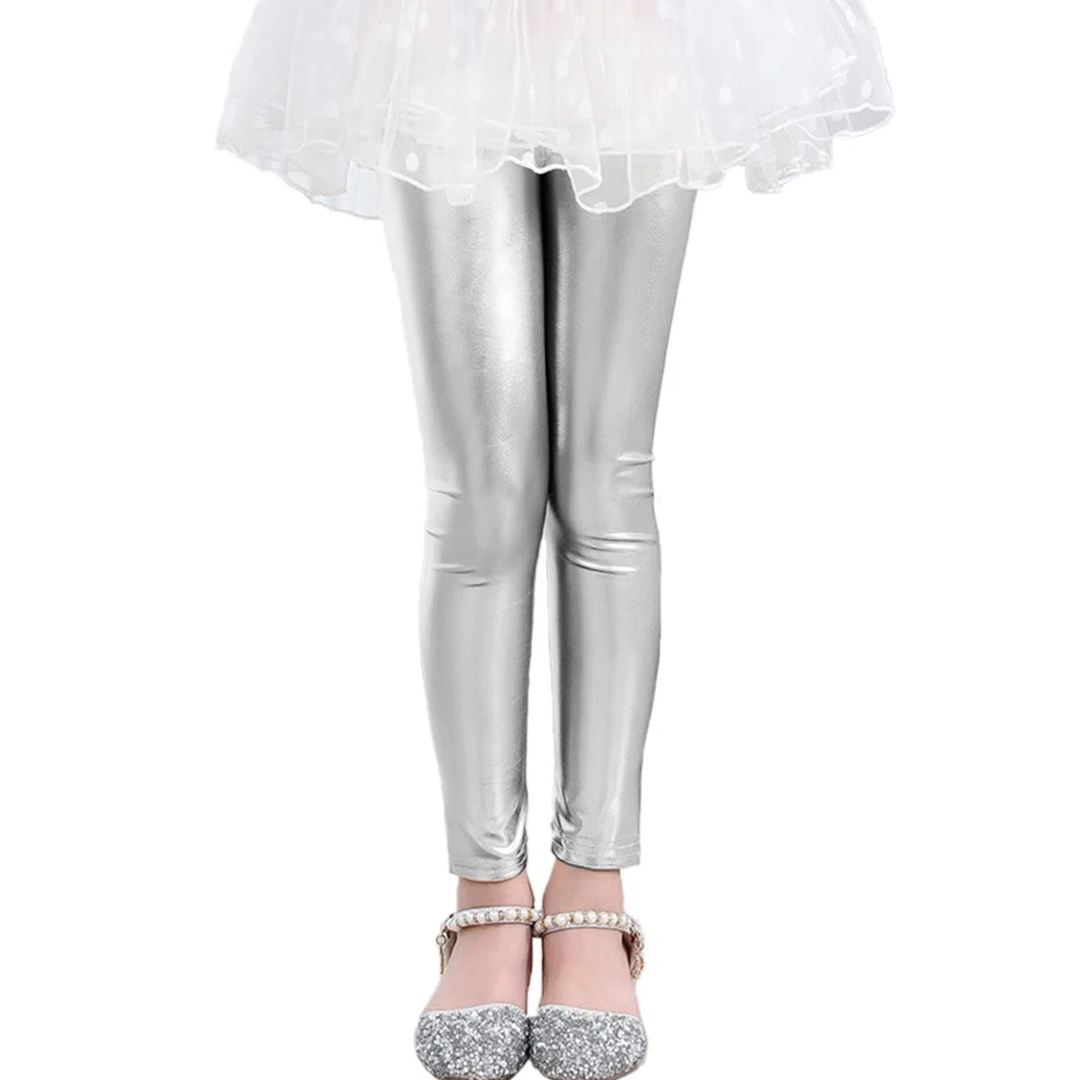 LOLANTA Leggings de Danza Metalizados para Niñas, Pantalón Elástico Largo y Recto, Pantalón de Danza Atlético, Negro/Oro/Rosa/Rosado Oscuro/Plata, 5-11 años