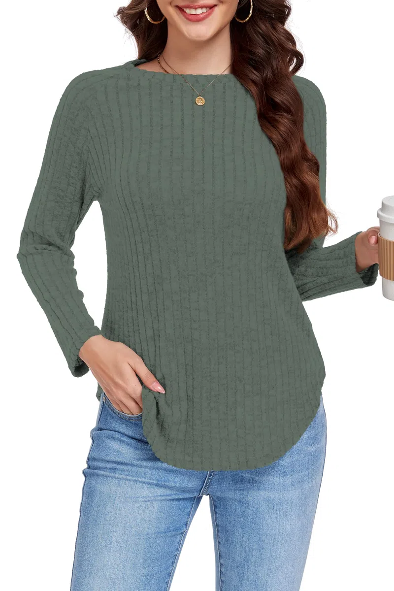 DUOEASE Jersey Mujer Invierno Otoño Cuello Crew Jerséis Elegante Color Sólido Top Mujer Manga Larga