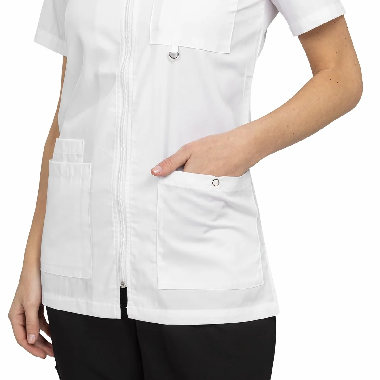 B-well Stella Uniforme Empleada Hogar Casaca con Cremallera Enfermeras Uniforme Mujer Casaca Mujer Uniforme Manga Corta con Cremallera