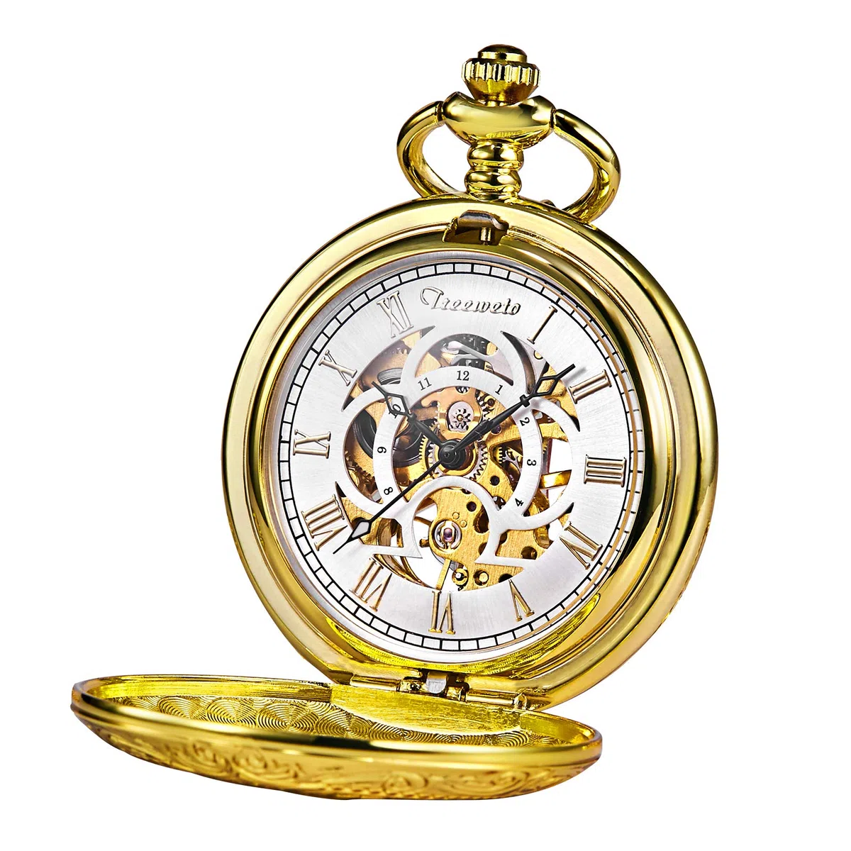 Treeweto - Reloj de bolsillo con esfera de esqueleto y bolsillo mecánico para hombres y mujeres
