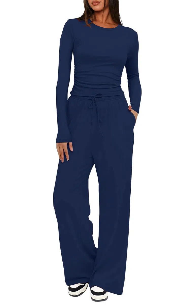 Rayson Conjunto Deportivo Mujer Ancho Dos Piezas Casual Chandal Mujer Completo Manga Larga Conjunto Pantalon y Blusa con Bolsillo Elegante para Casa Fitness Jogging