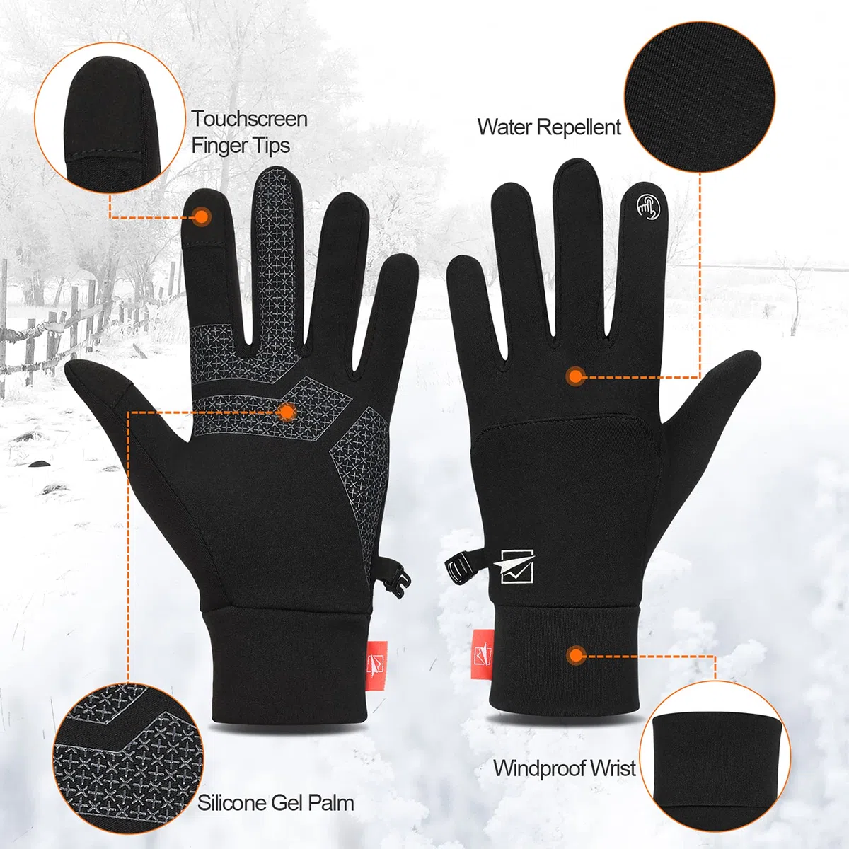 Guantes térmicos, guantes de invierno para correr, guantes de forro cálido, guantes antideslizantes para pantalla táctil, para hombres y mujeres, deportes, caminar, equitación, conducción,