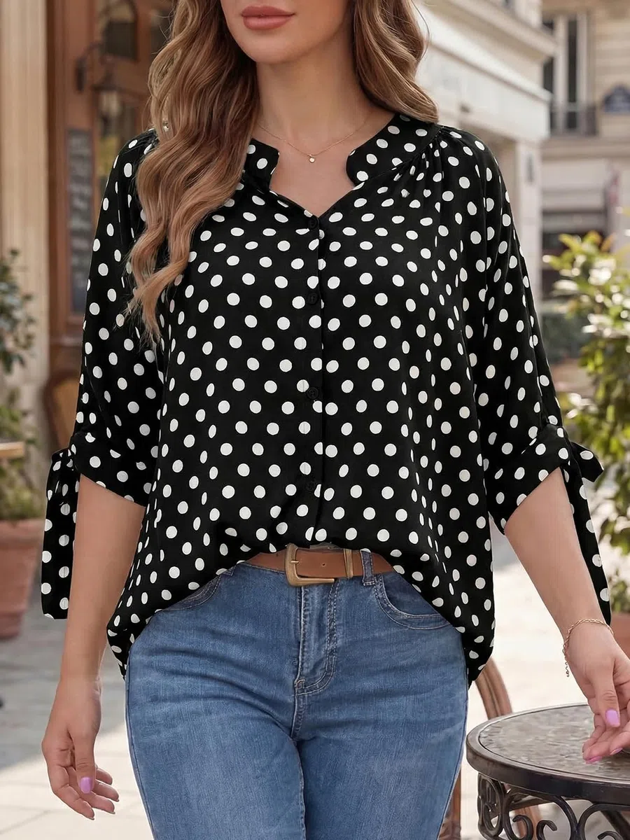 Cicy Bell Blusa con cuello en V para mujer, diseño de lunares